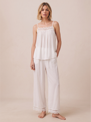 Lace Trim Viscose Pajama Set #color_White