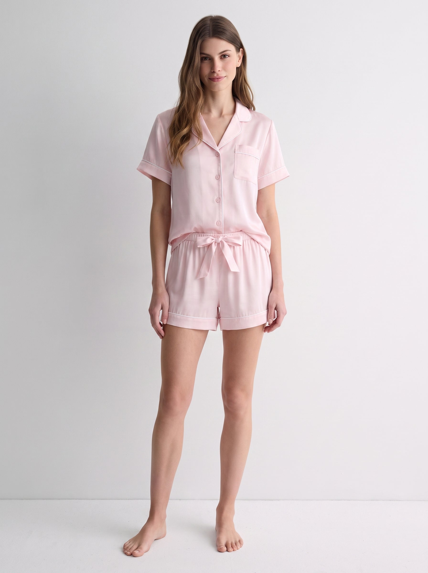 Piped Viscose Short Pajama Set #color_Tea Orange