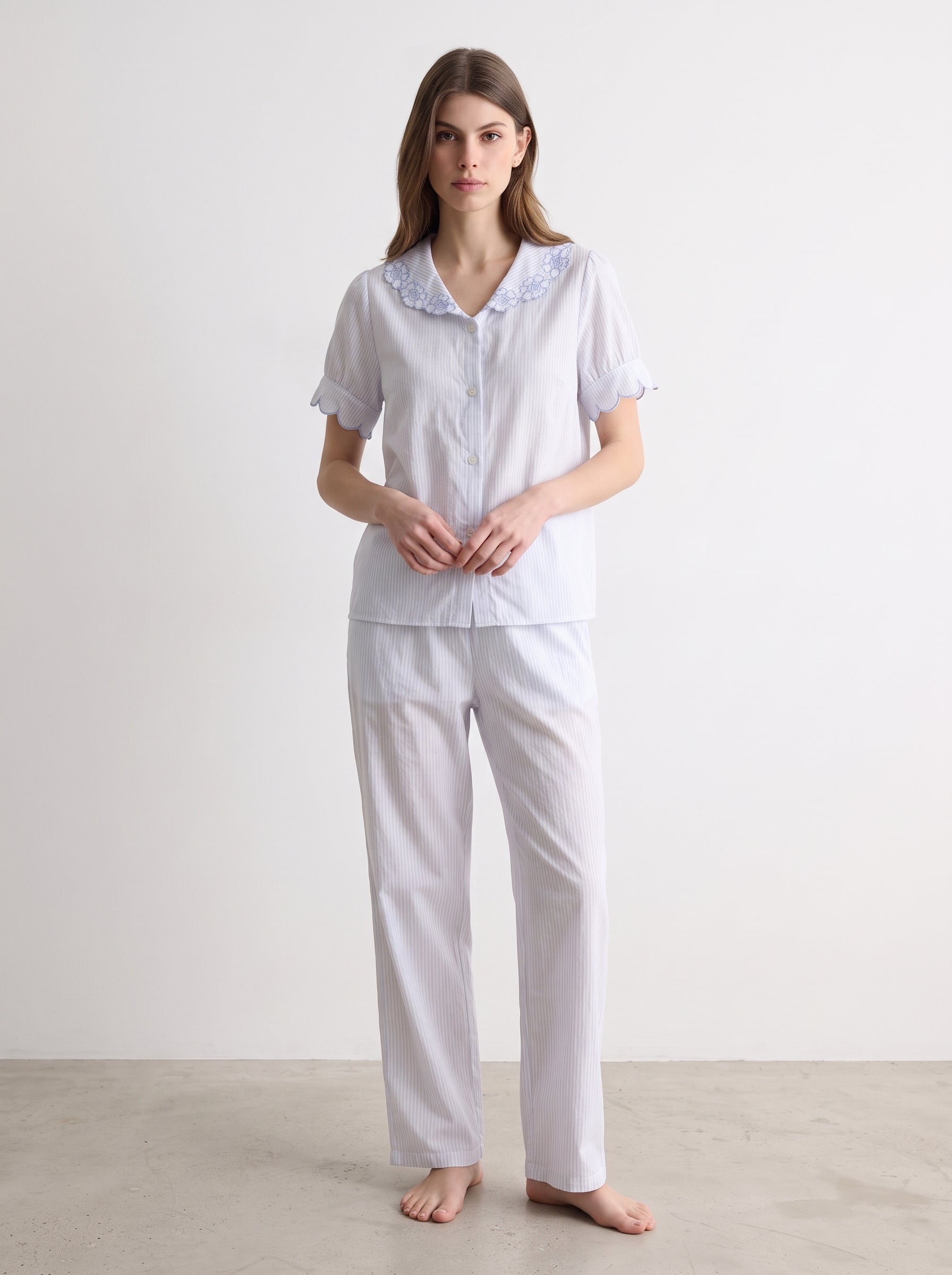 Cotton Gauze Short Sleeve Pajama Set #color_Misty Blue