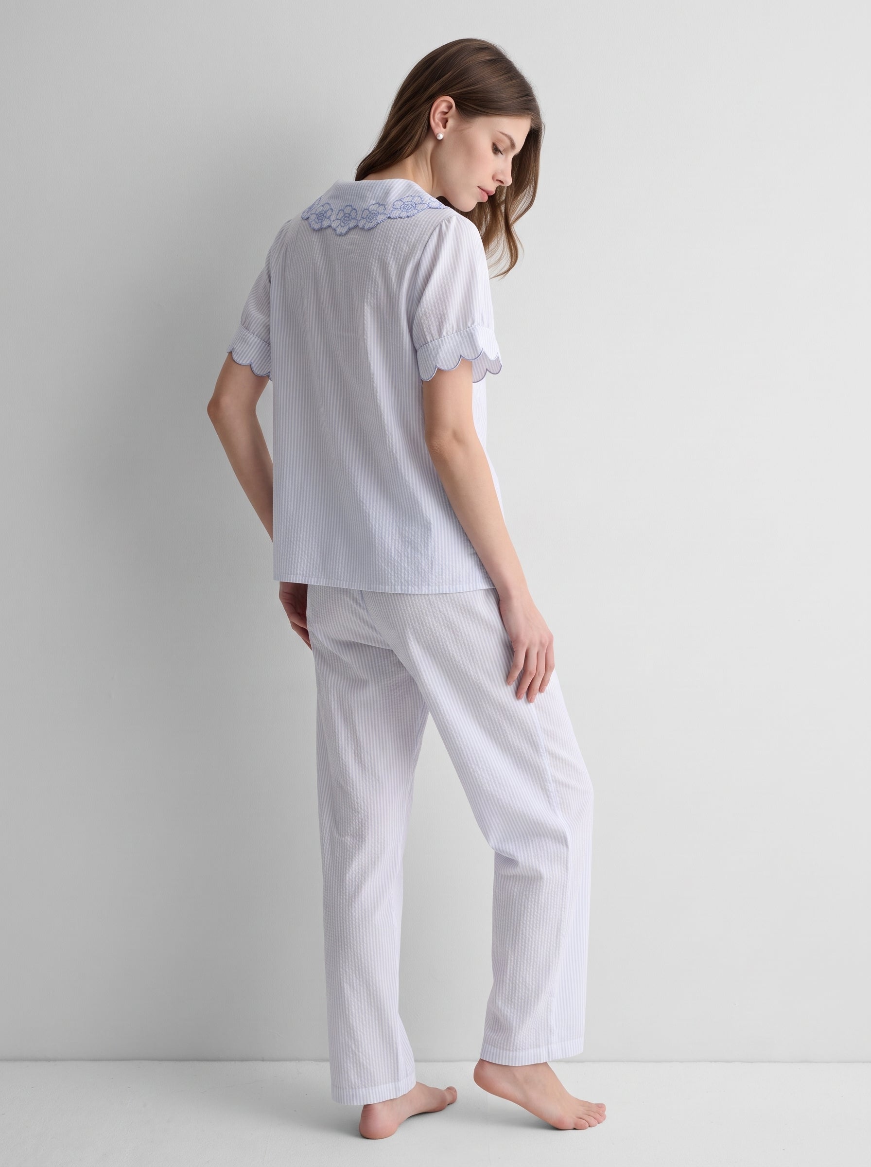 Cotton Gauze Short Sleeve Pajama Set #color_Misty Blue