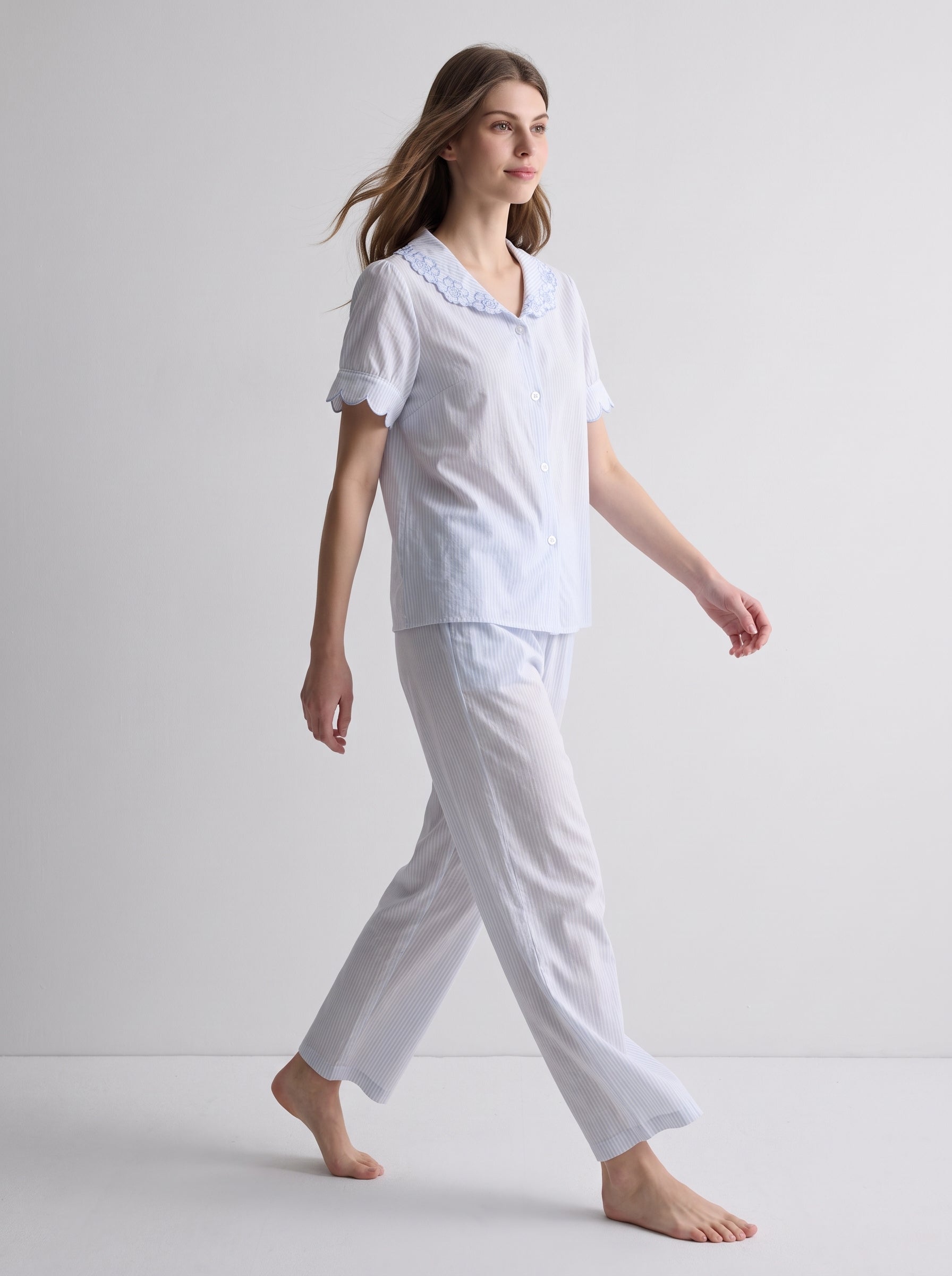 Cotton Gauze Short Sleeve Pajama Set #color_Misty Blue