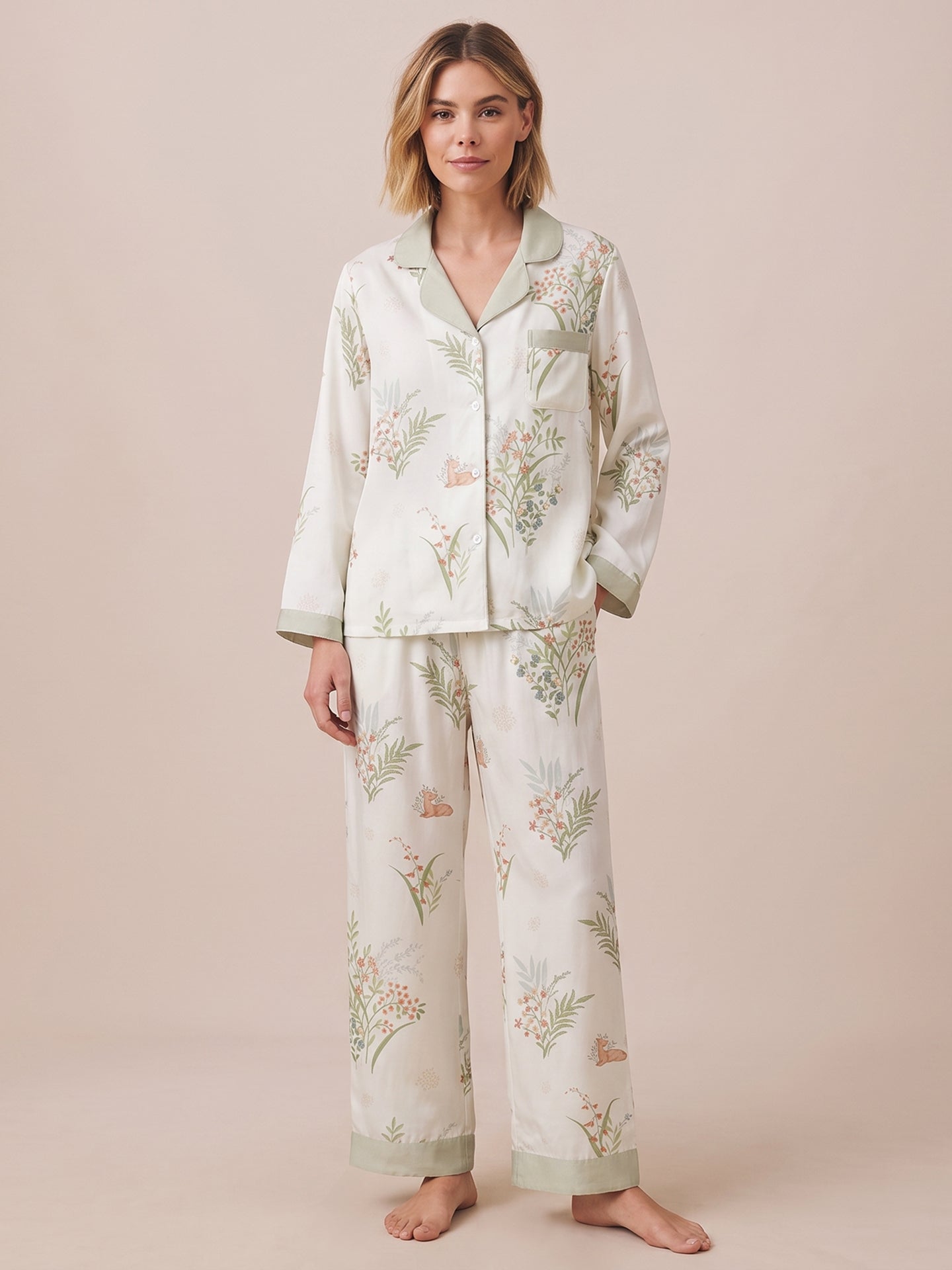 Bamboo Cotton Gauze Long Sleeve Pajama Set #color_Misty Garden