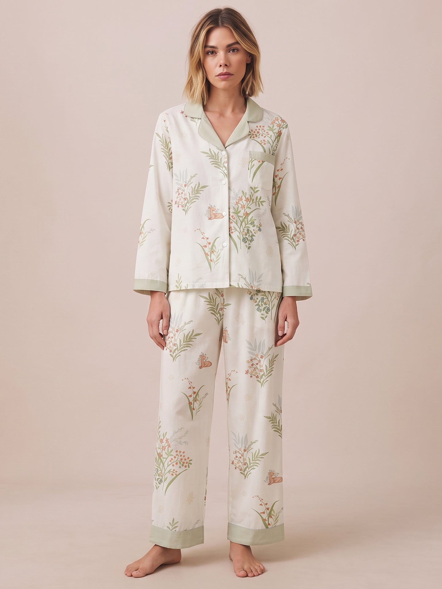 Bamboo Cotton Gauze Long Sleeve Pajama Set #color_Misty Garden