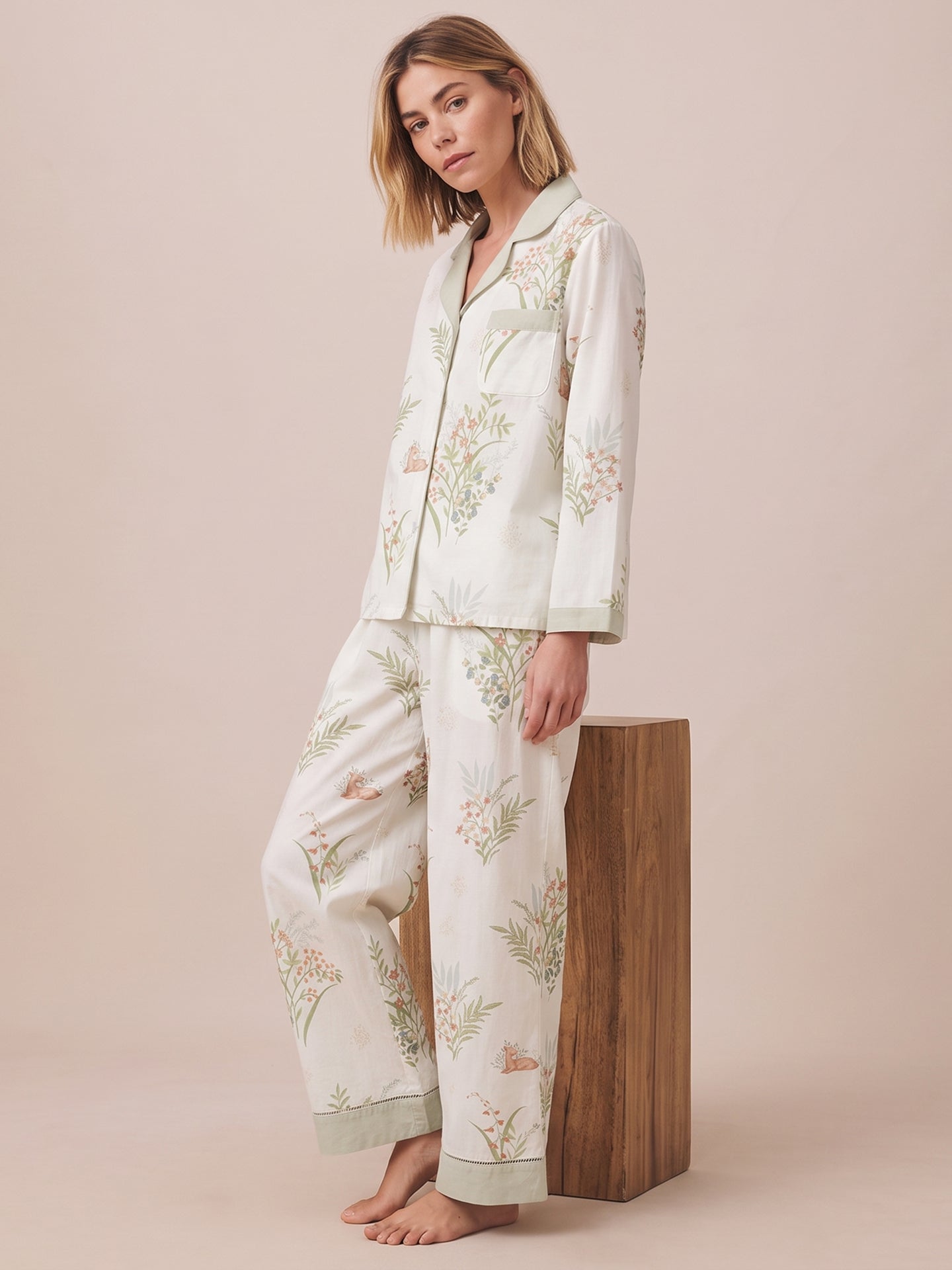 Bamboo Cotton Gauze Long Sleeve Pajama Set #color_Misty Garden
