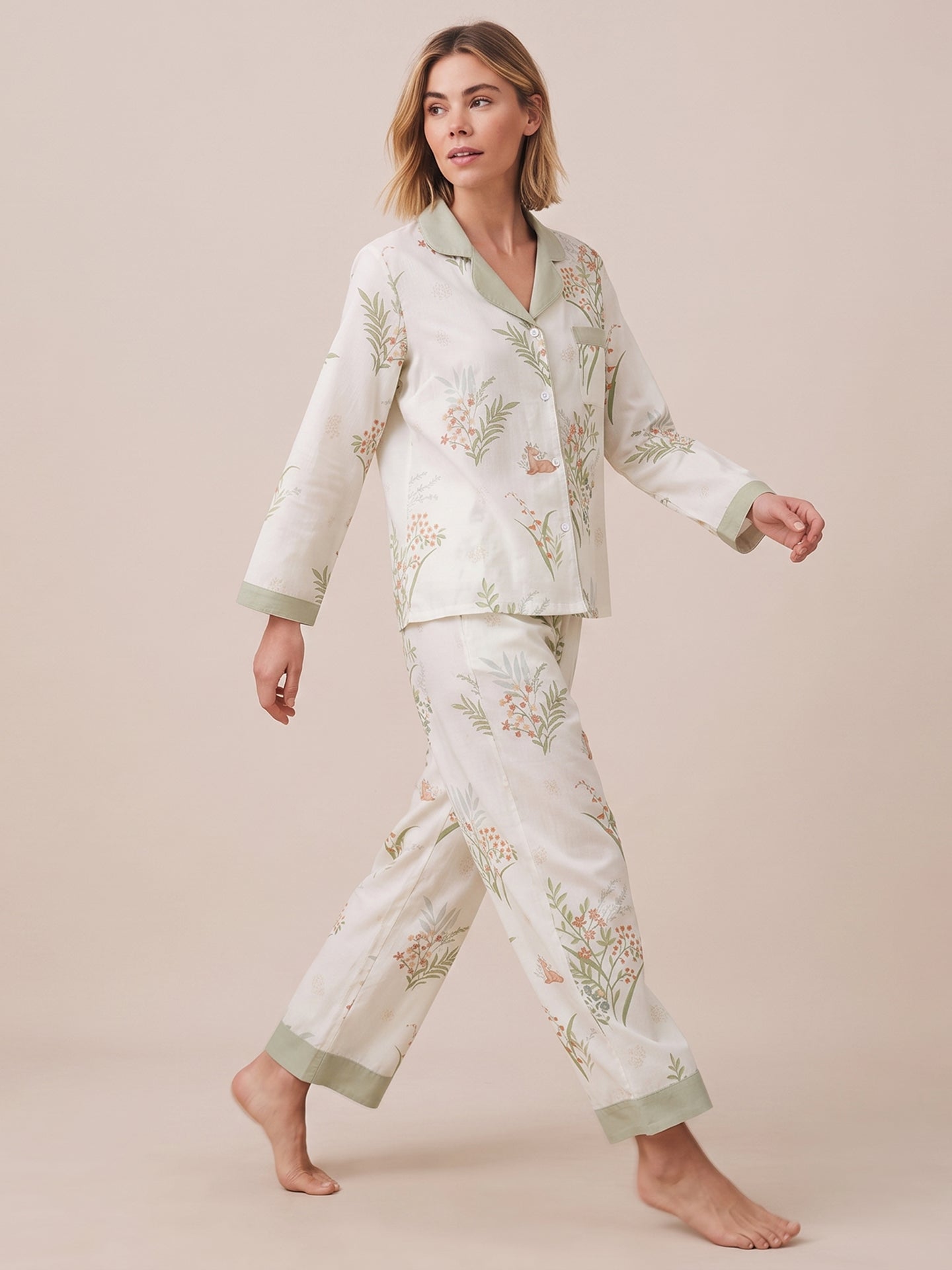 Bamboo Cotton Gauze Long Sleeve Pajama Set #color_Misty Garden