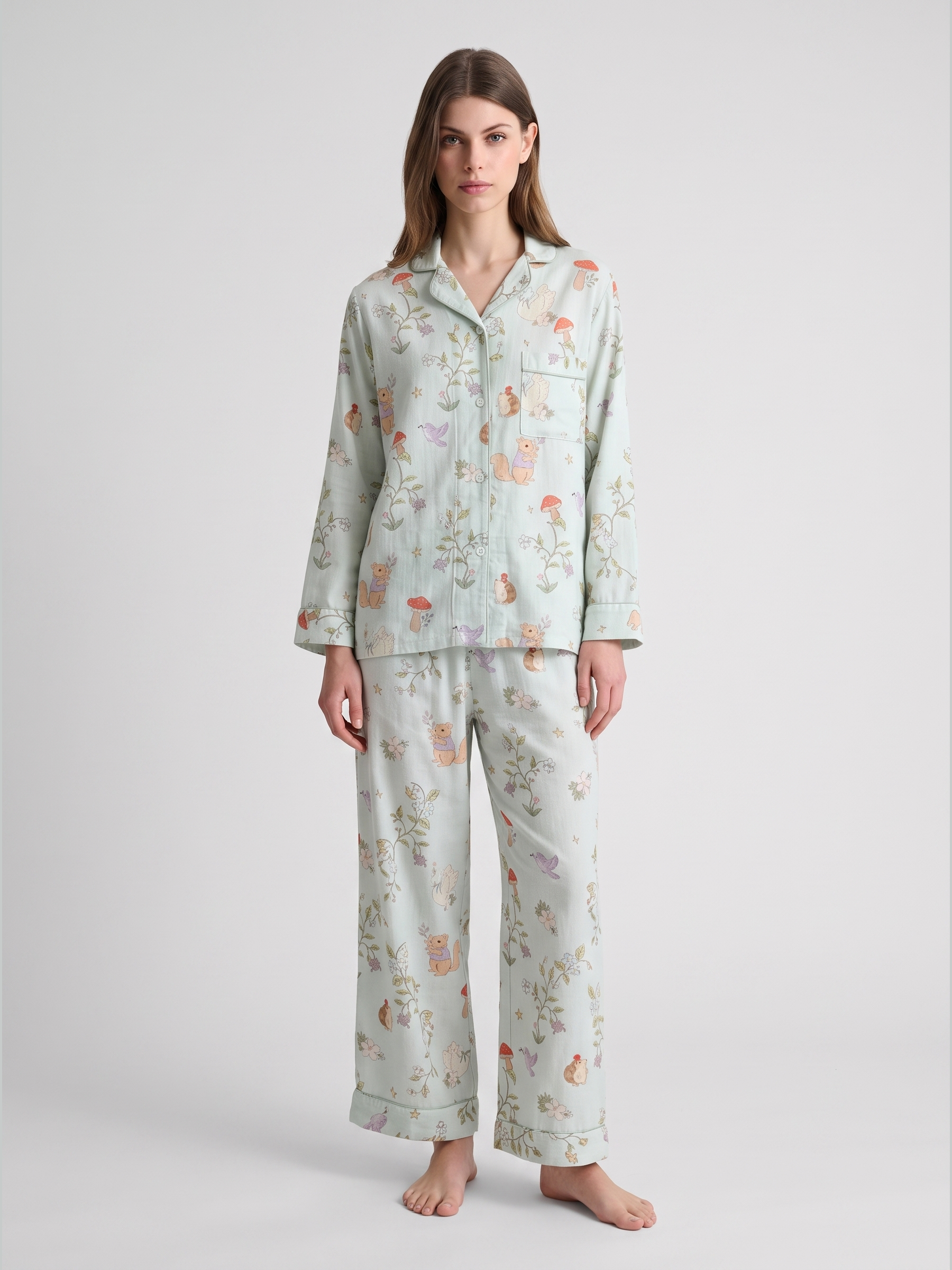 Bamboo Cotton Gauze Woodland Long Sleeve Pajama Set #color_Woodland Print