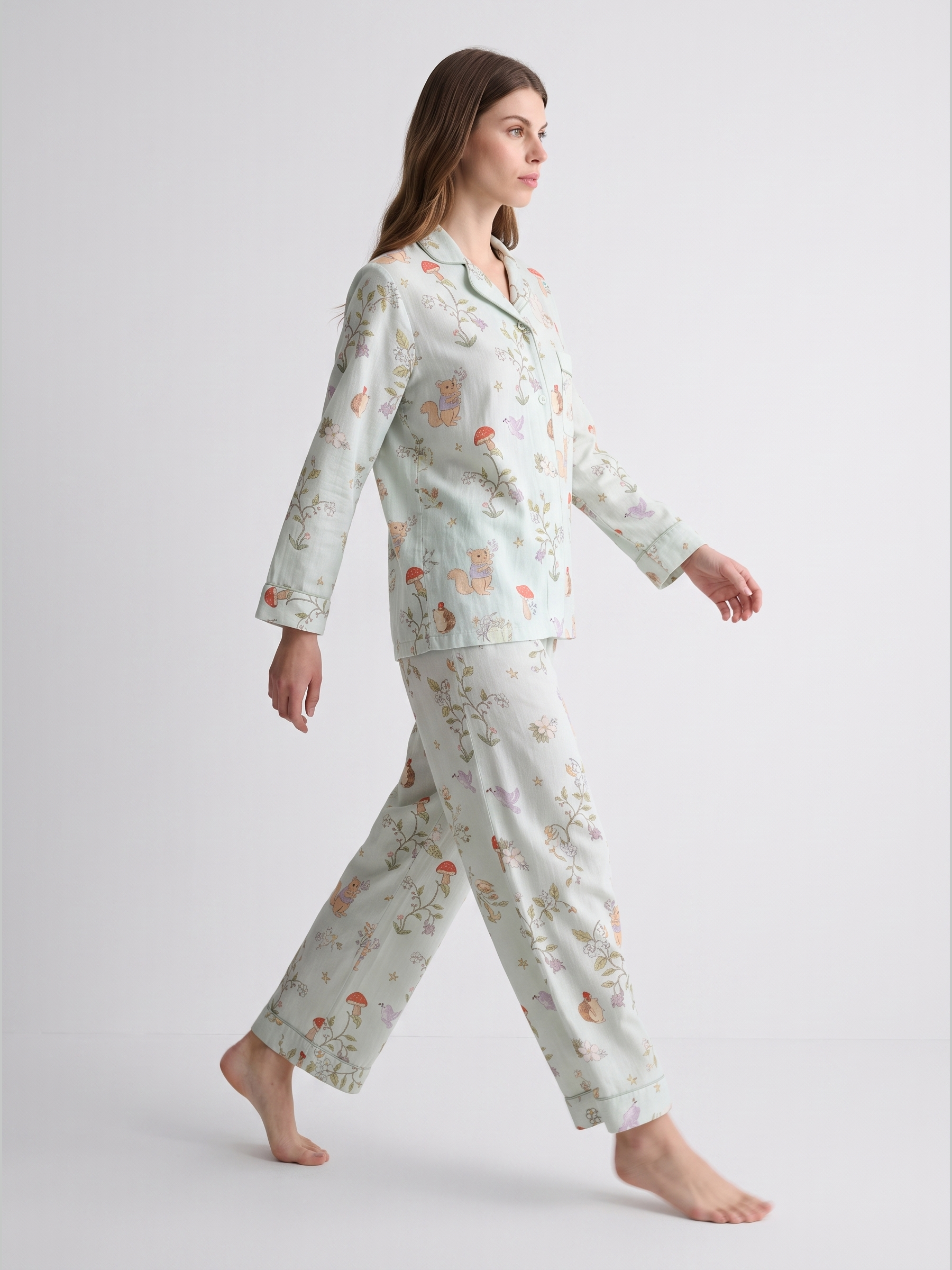 Bamboo Cotton Gauze Woodland Long Sleeve Pajama Set #color_Woodland Print