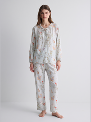 Bamboo Cotton Gauze Tie-Neck Long Sleeve Pajama Set #color_Woodland Print