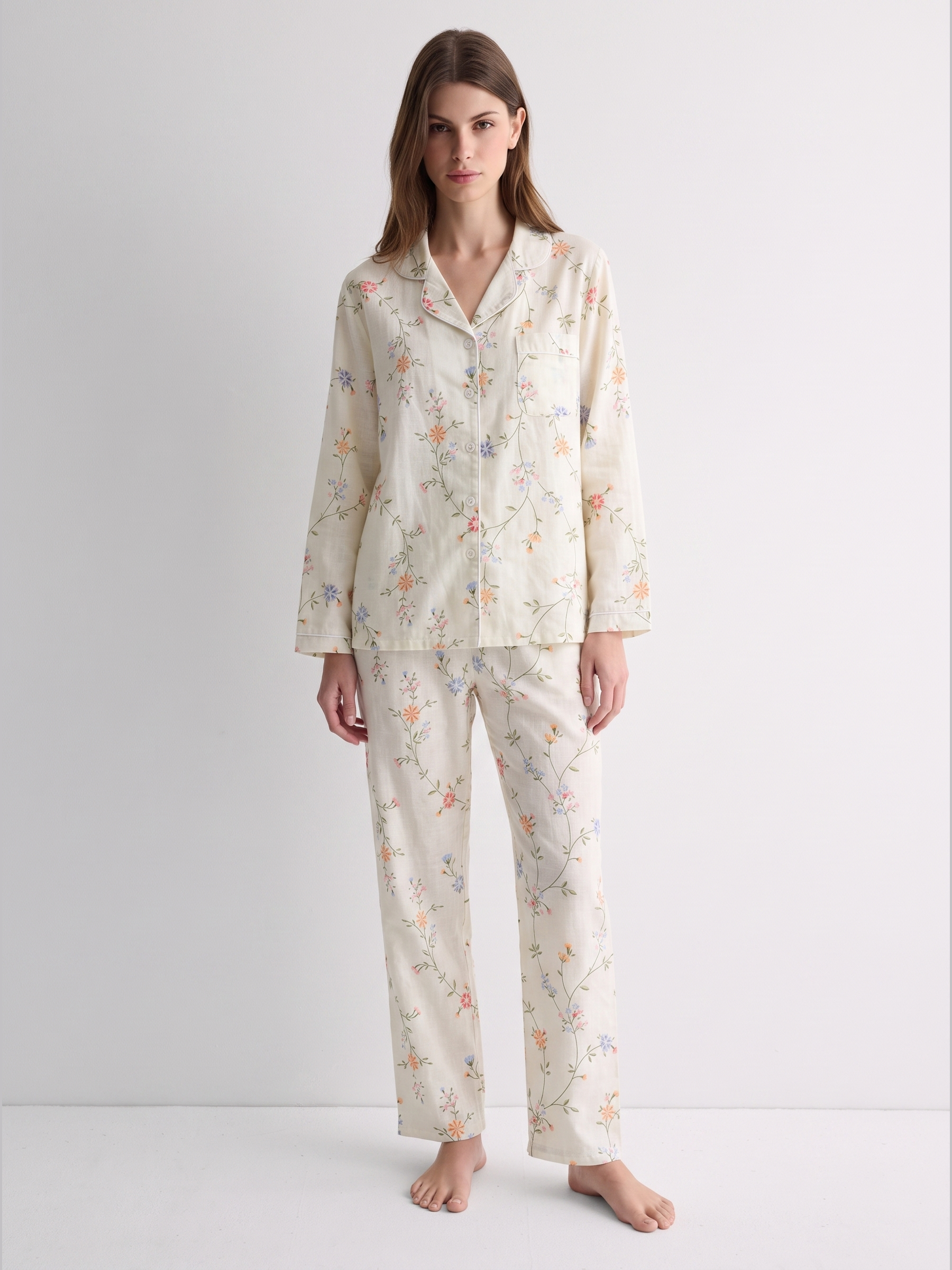 Floral Cotton Gauze Long Sleeve Pajama Set #color_Tiny Floral