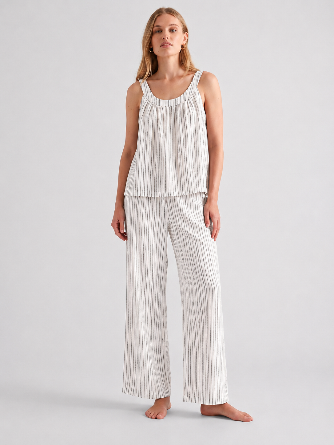 Striped Cotton Cami Pajama Set #color_Black Stripe