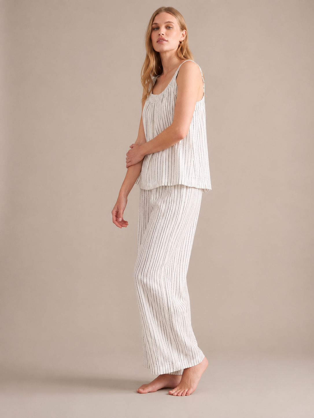 Striped Cotton Cami Pajama Set #color_Black Stripe