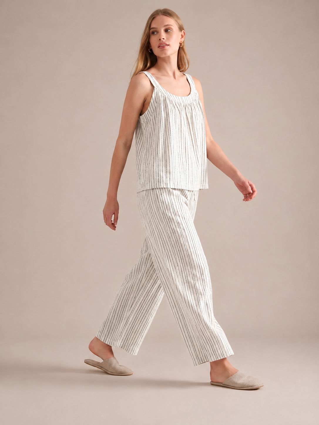Striped Cotton Cami Pajama Set #color_Black Stripe