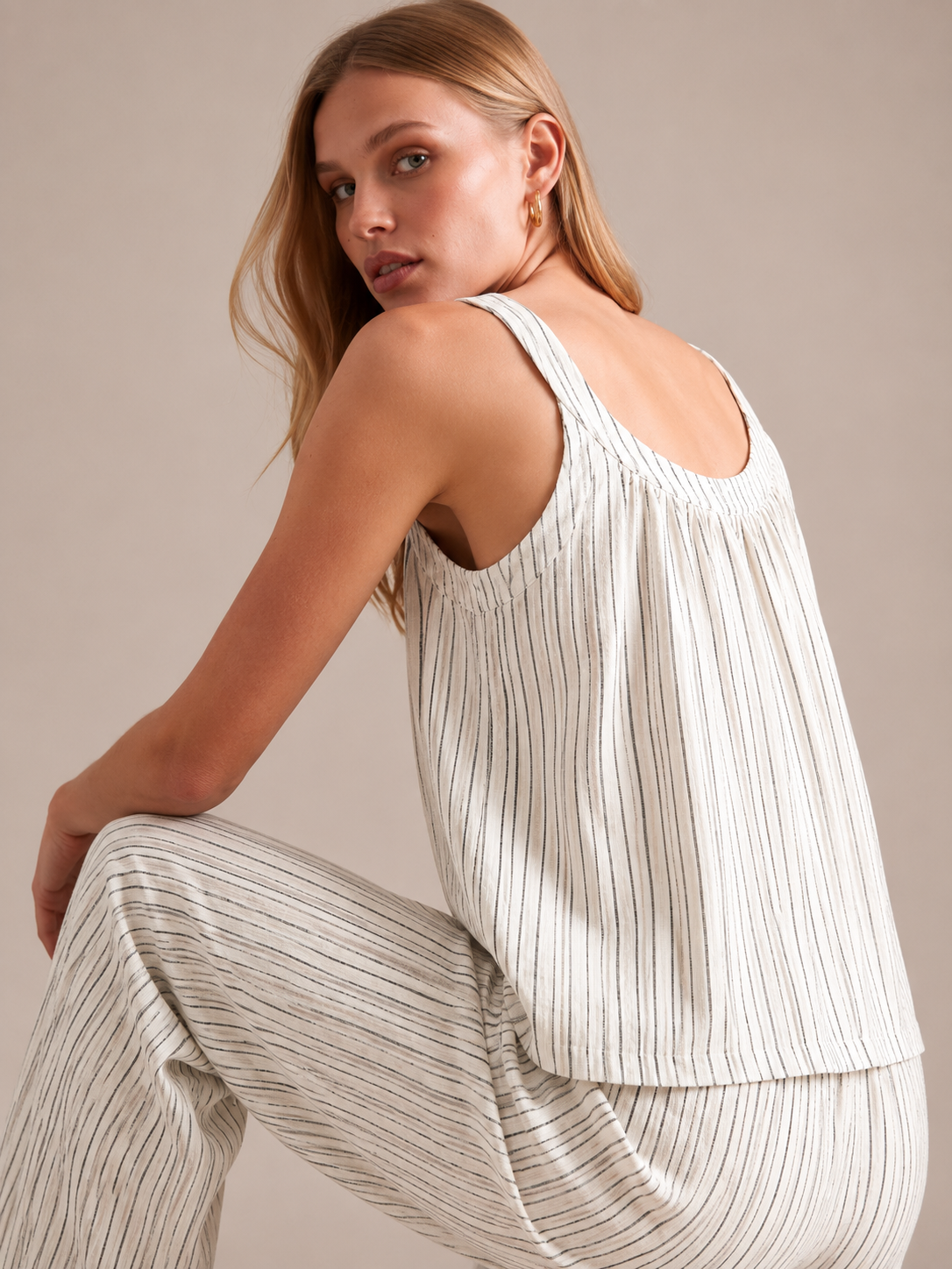 Striped Cotton Cami Pajama Set #color_Black Stripe