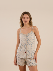 Slub Cotton Cami Pajama Set #color_Blue Floral