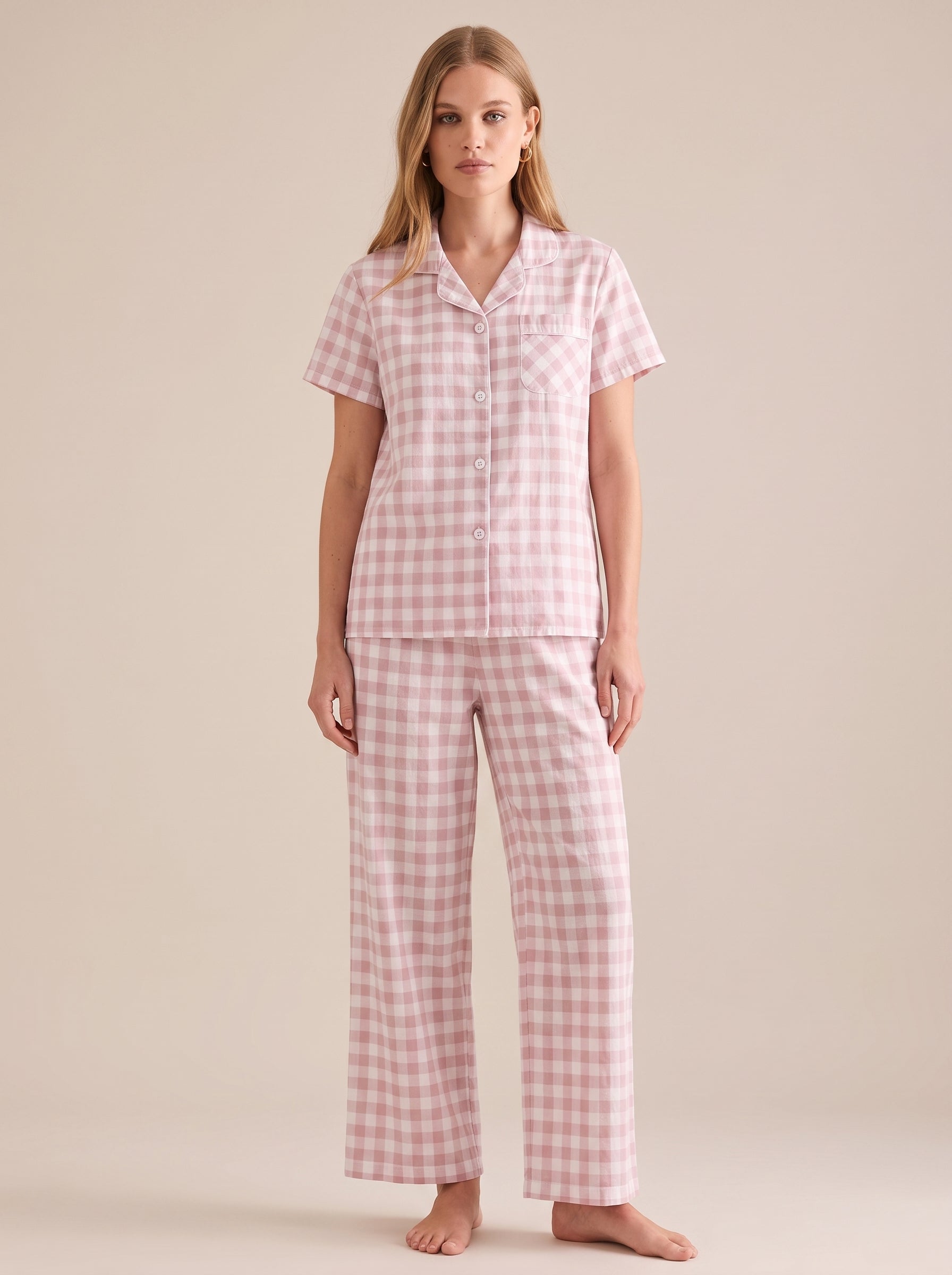 Cotton Plaid Pajama Set #color_Pink Plaid