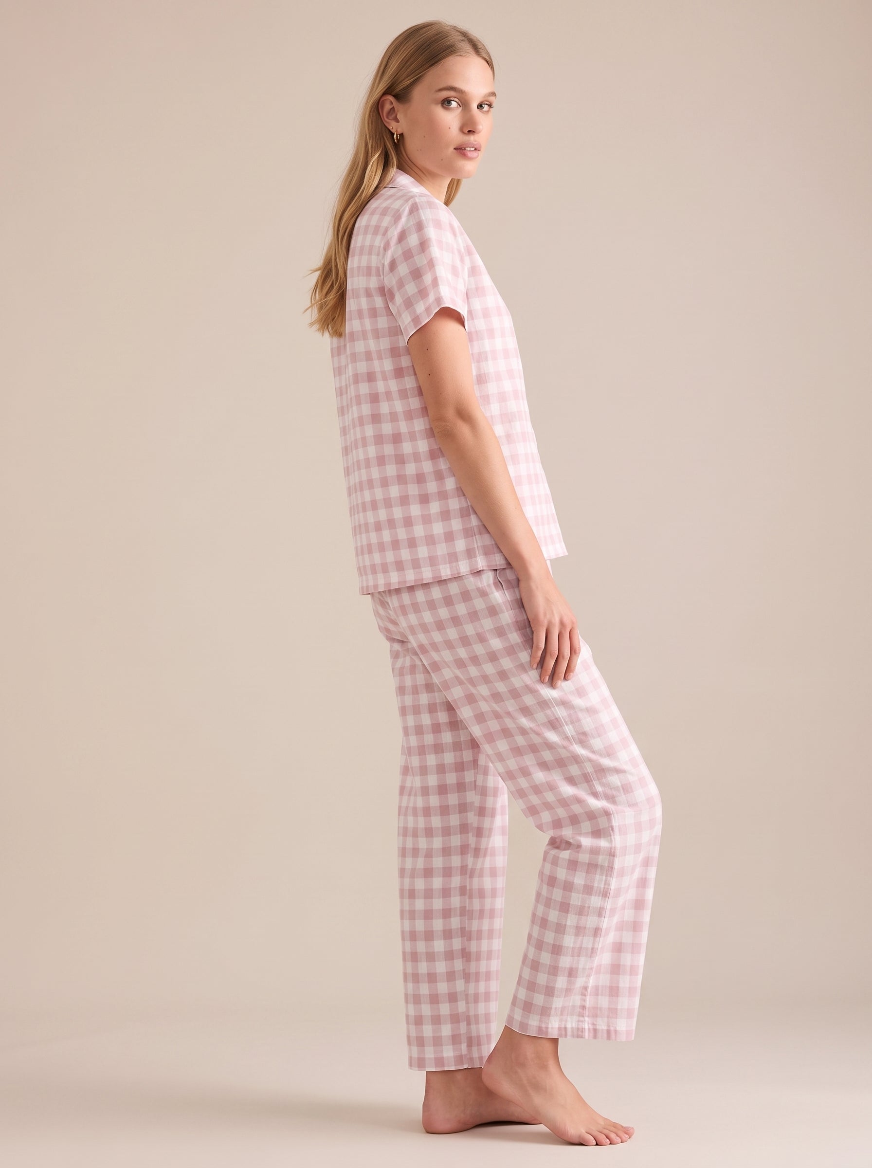 Cotton Plaid Pajama Set #color_Pink Plaid