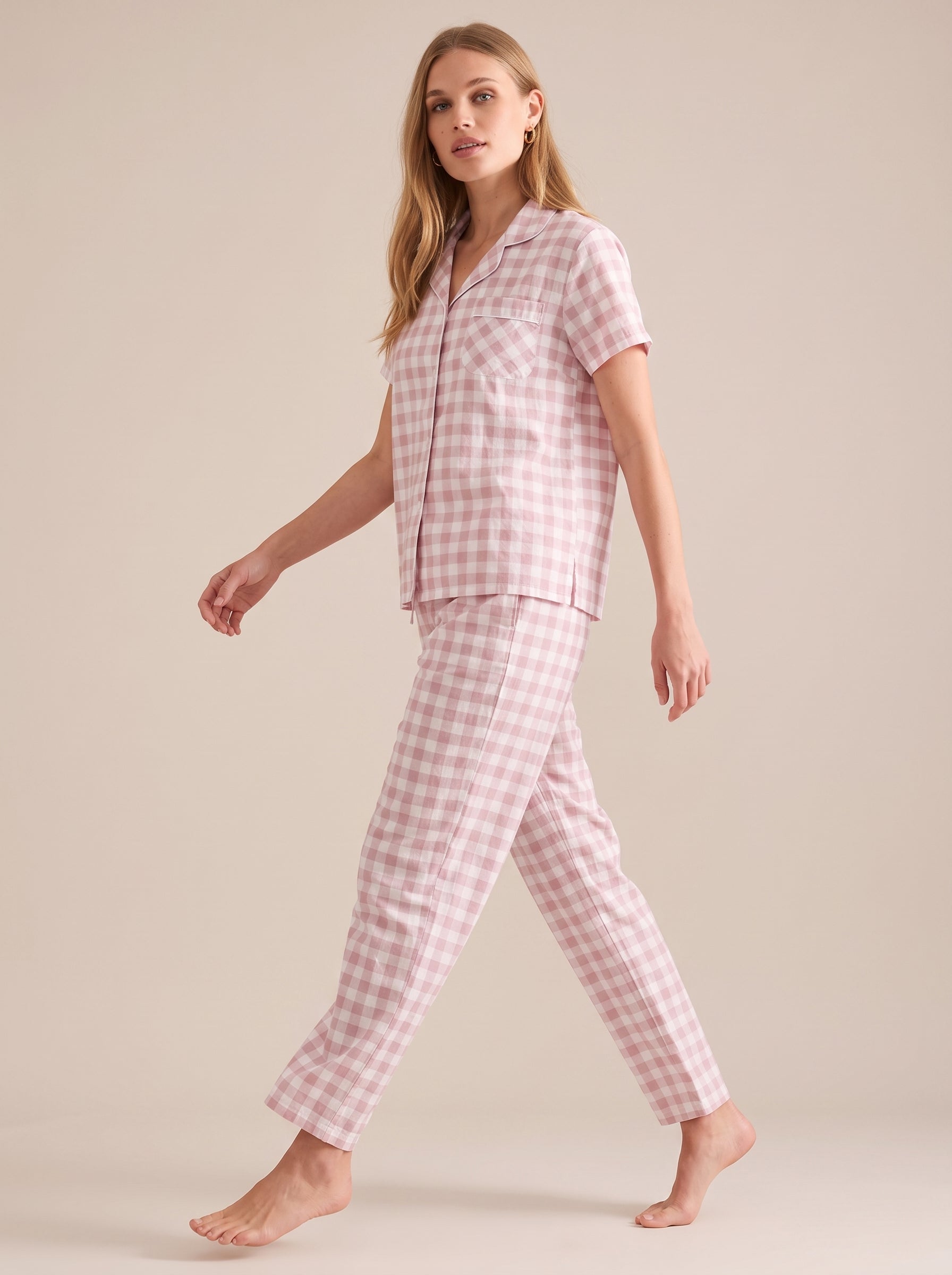 Cotton Plaid Pajama Set #color_Pink Plaid