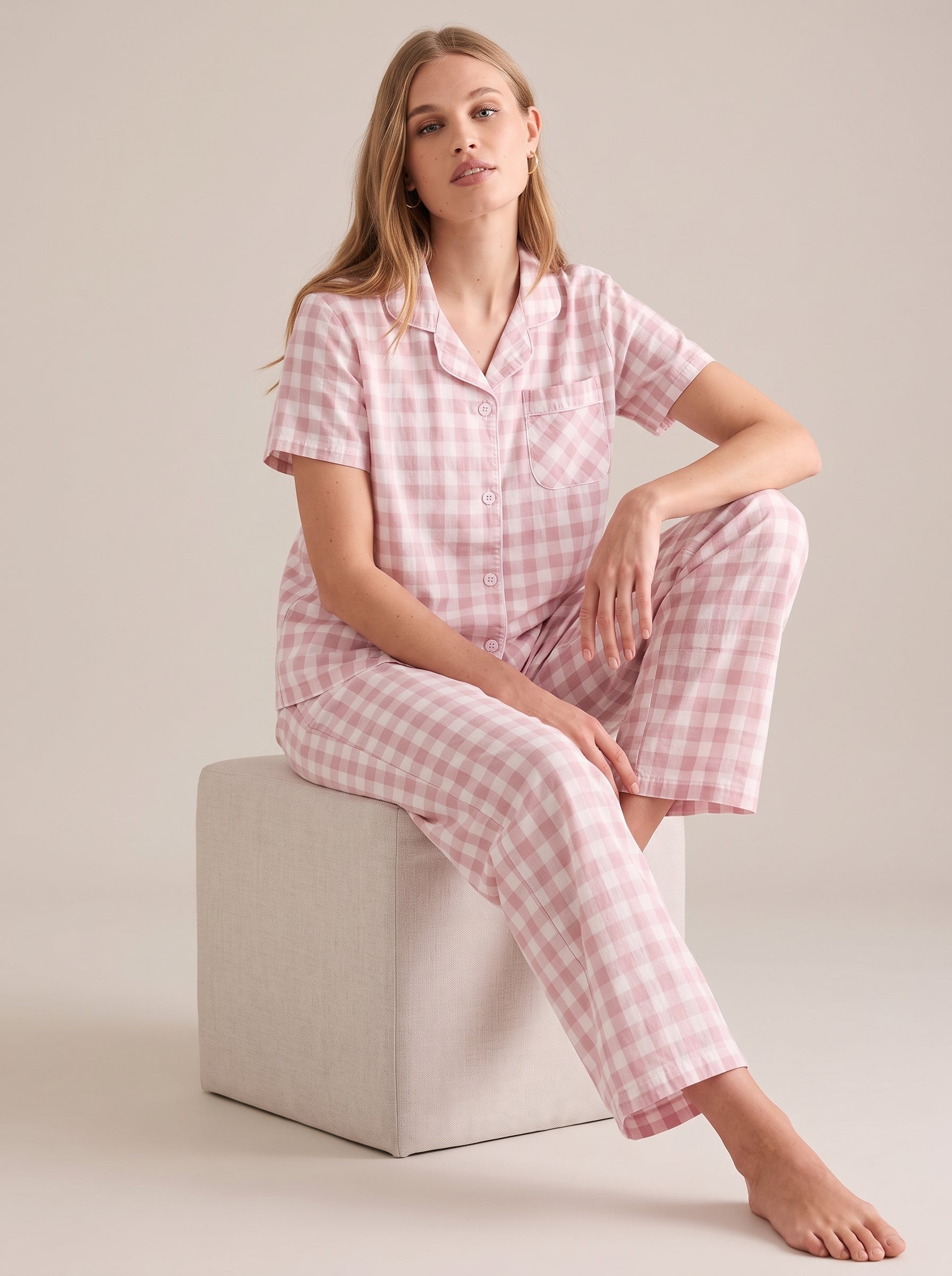 Cotton Plaid Pajama Set #color_Pink Plaid