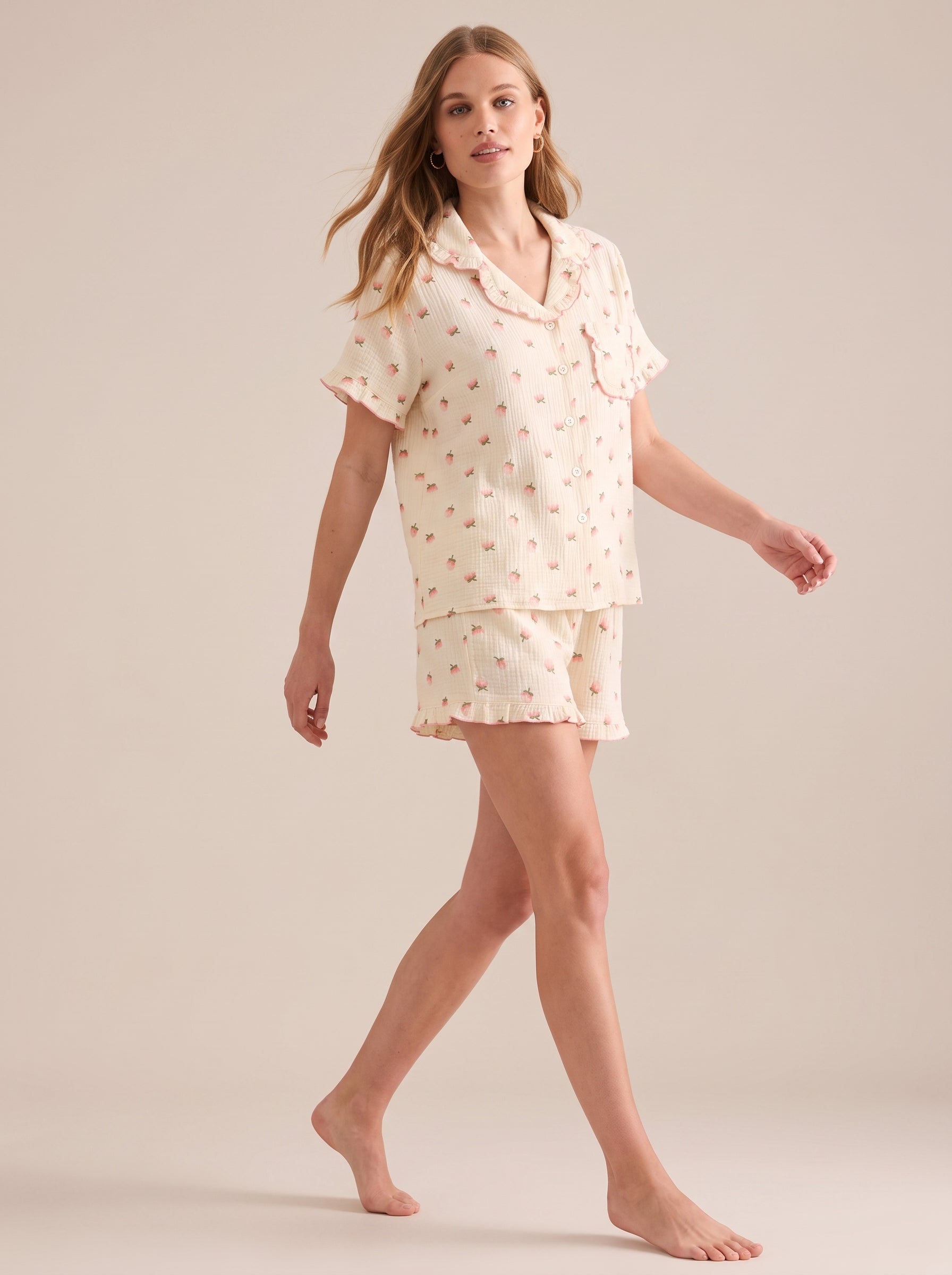Cotton Gauze Short Pajama Set #color_Blush Kapok