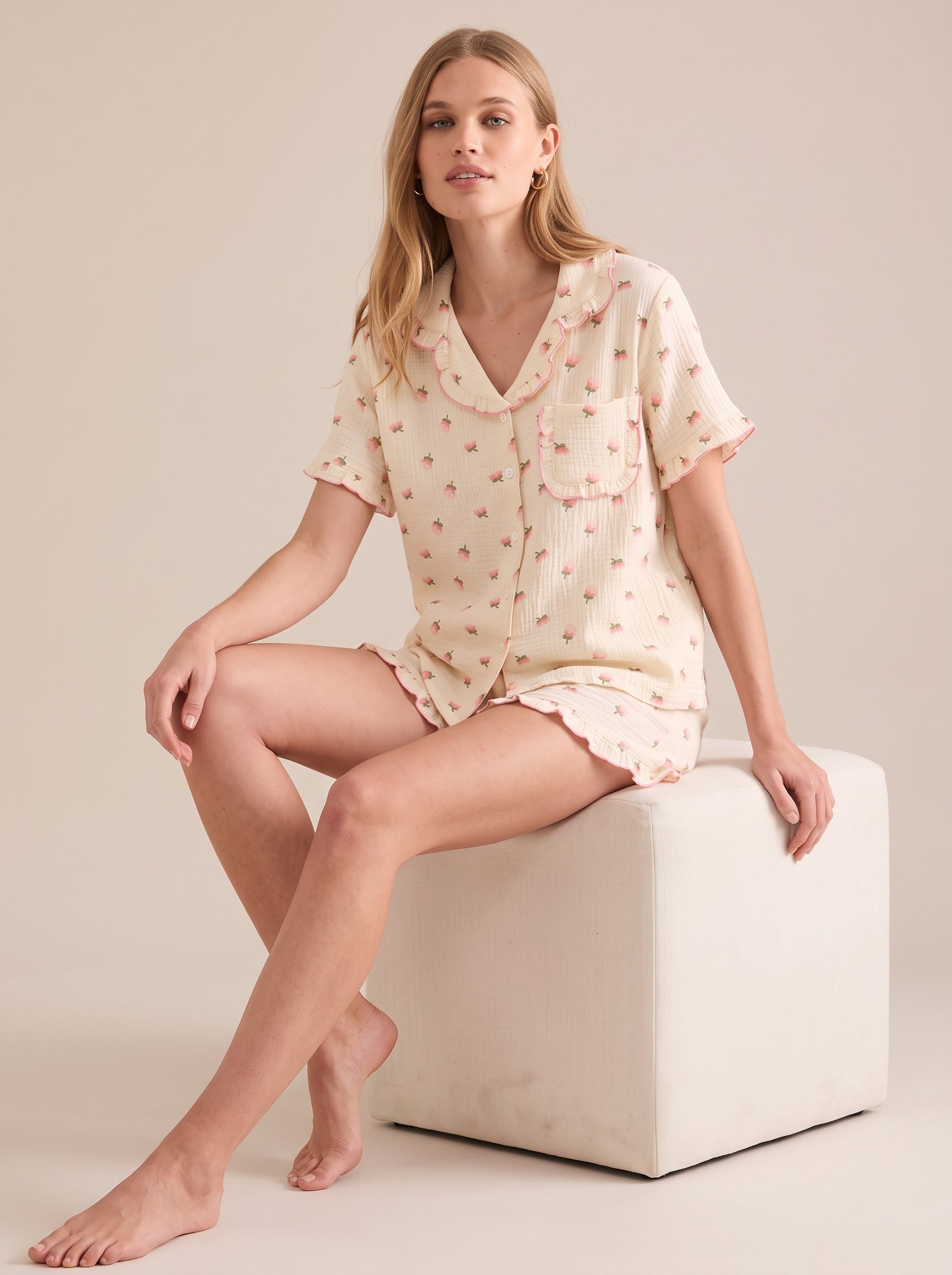 Cotton Gauze Short Pajama Set #color_Blush Kapok