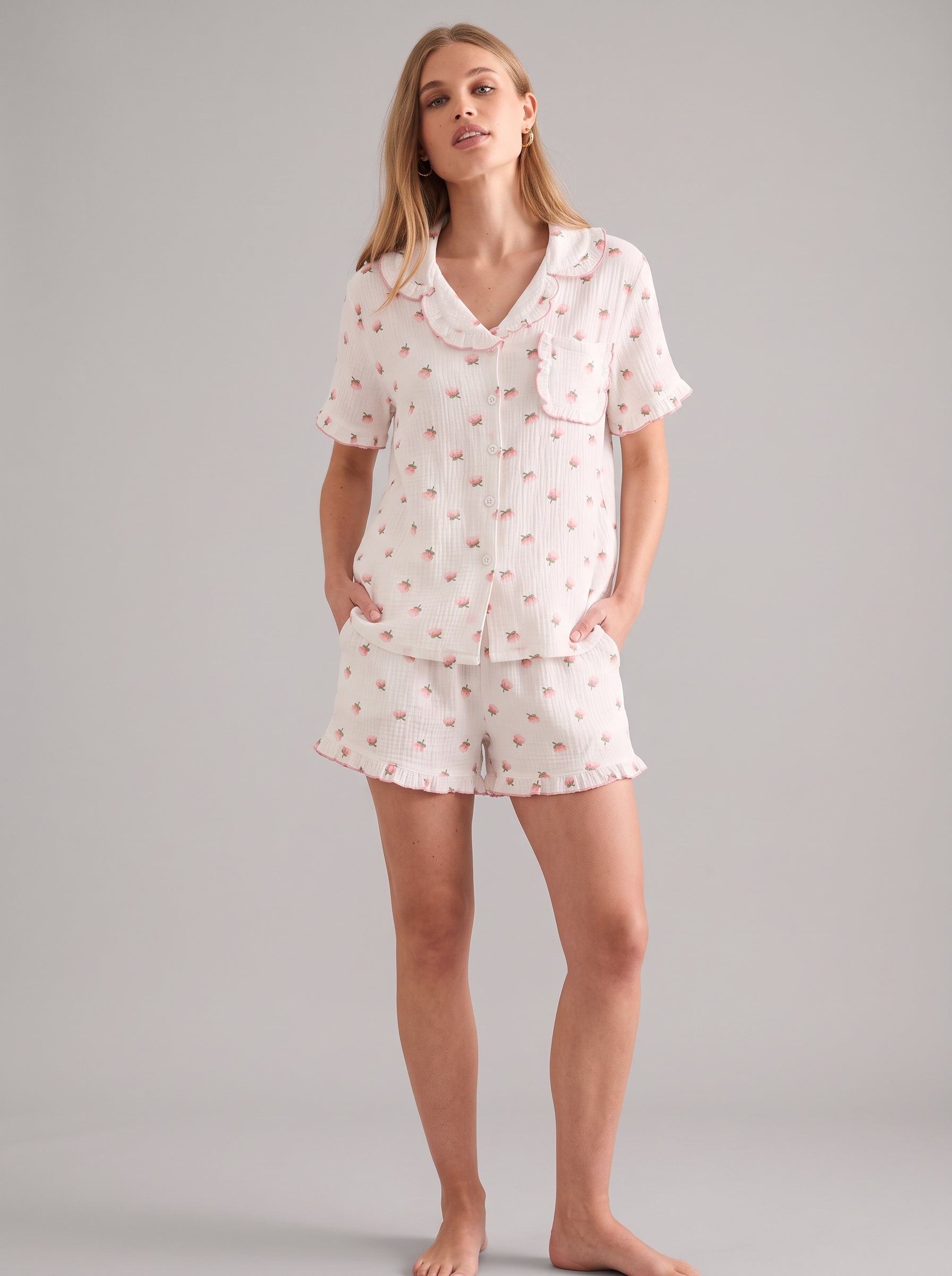 Cotton Gauze Short Pajama Set #color_White Kapok