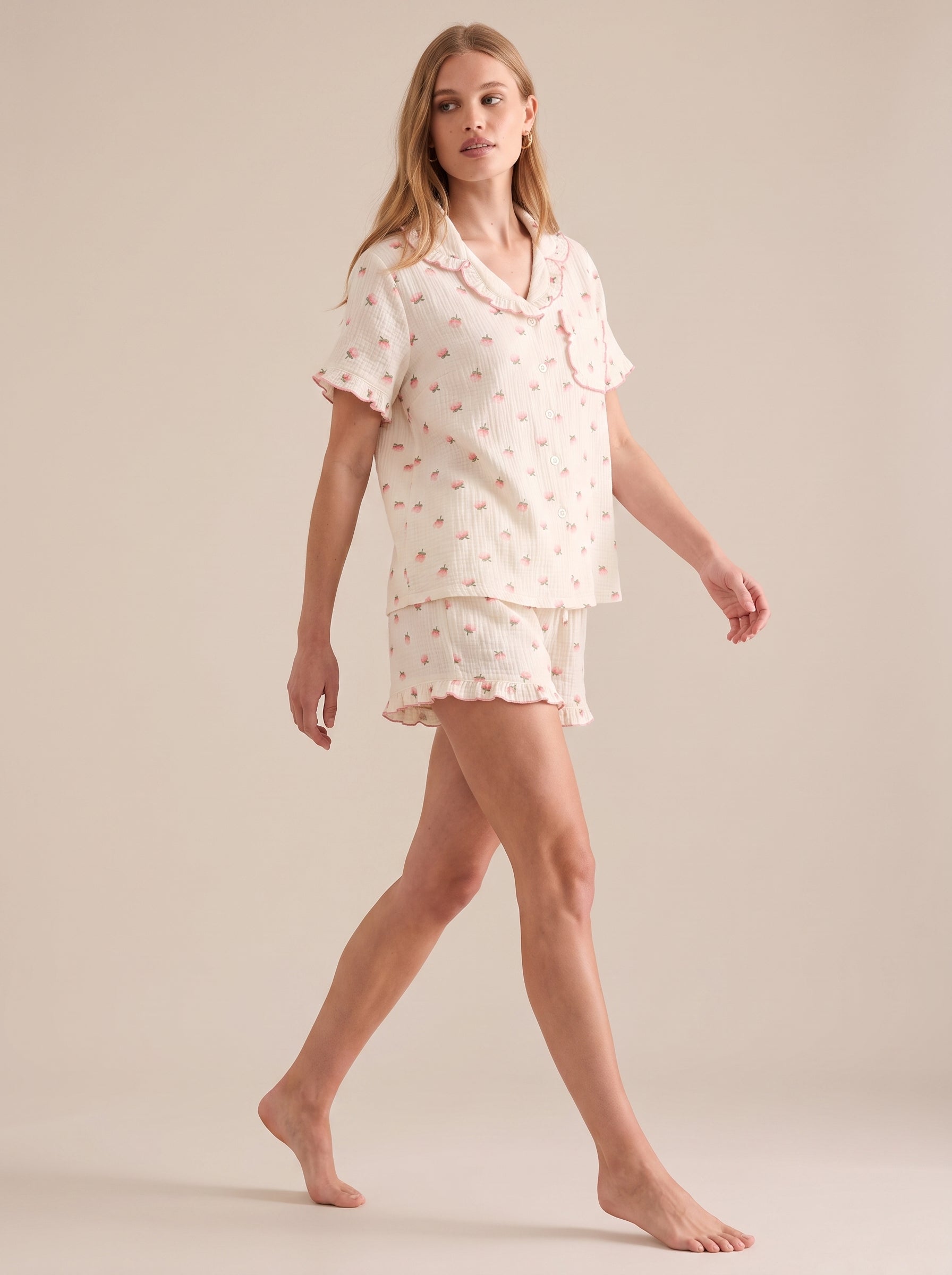 Cotton Gauze Short Pajama Set #color_White Kapok