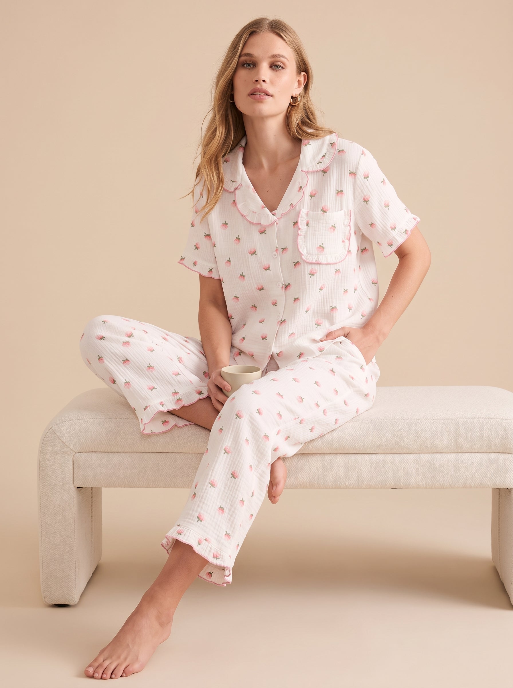 Cotton Gauze Short Pajama Set #color_White Kapok