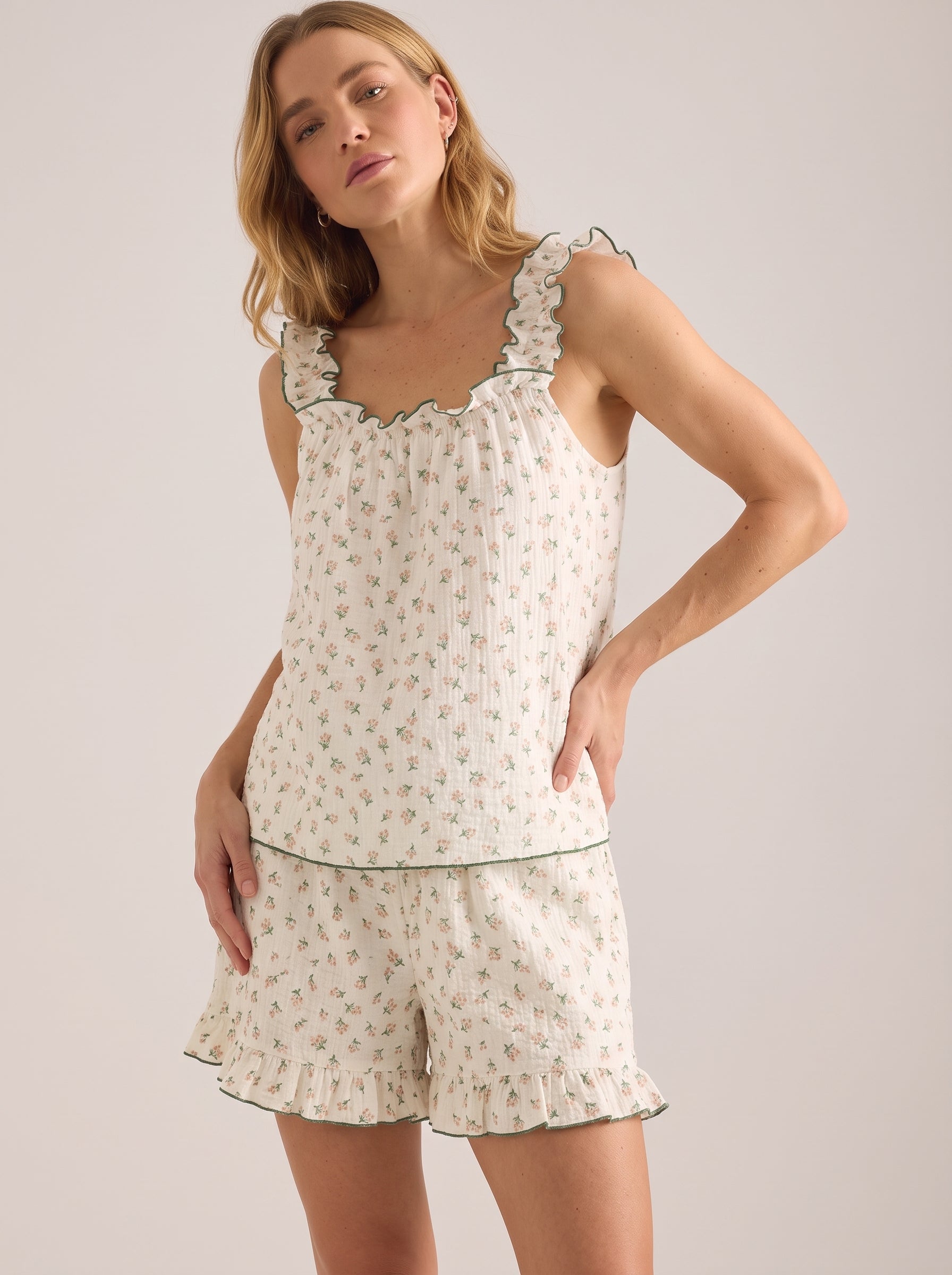 Crinkle Cotton Cami Pajama Set #color_Floral Field