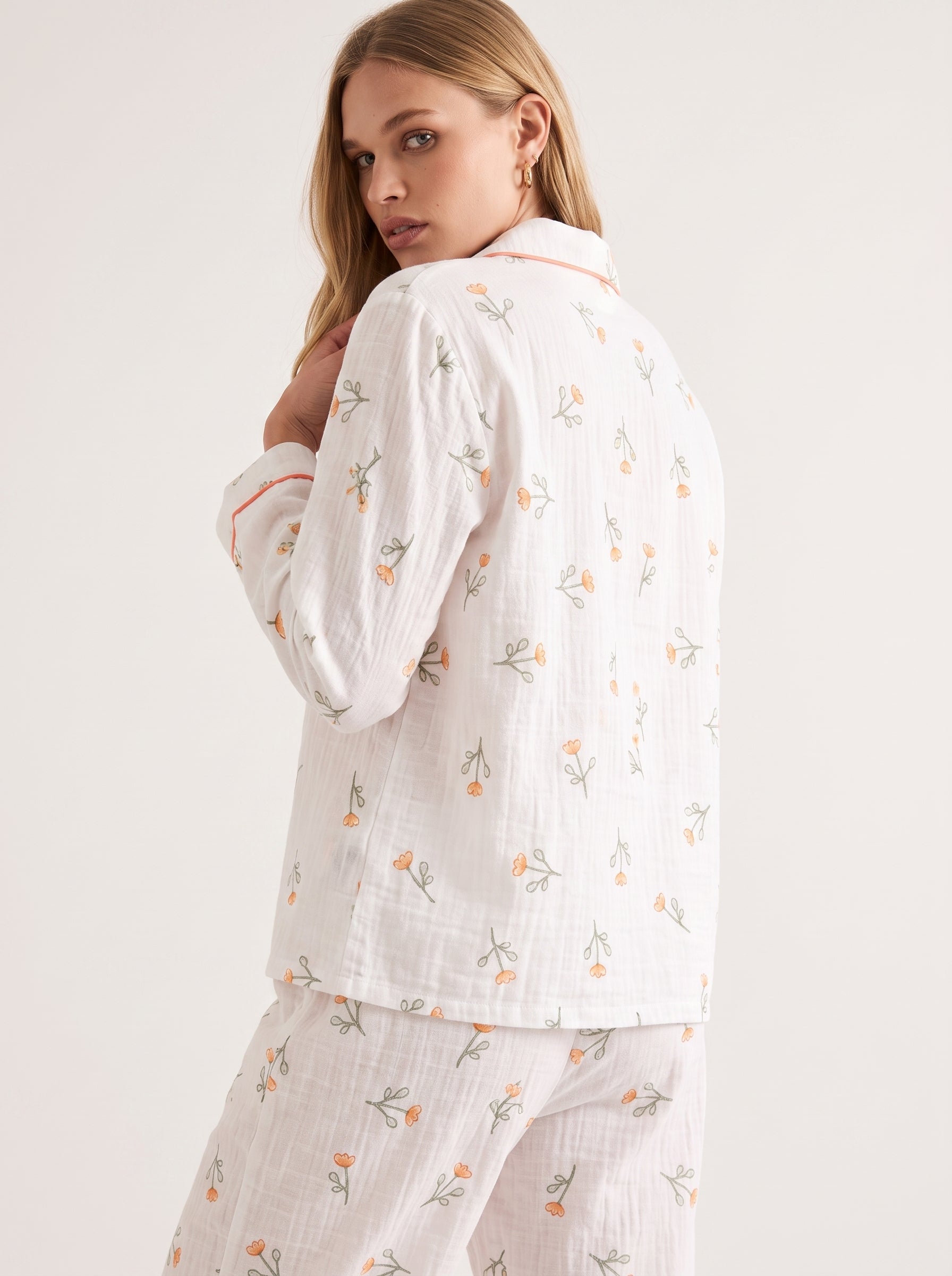 Cotton Gauze Sprig Floral Pajama Set #color_Sprig Floral