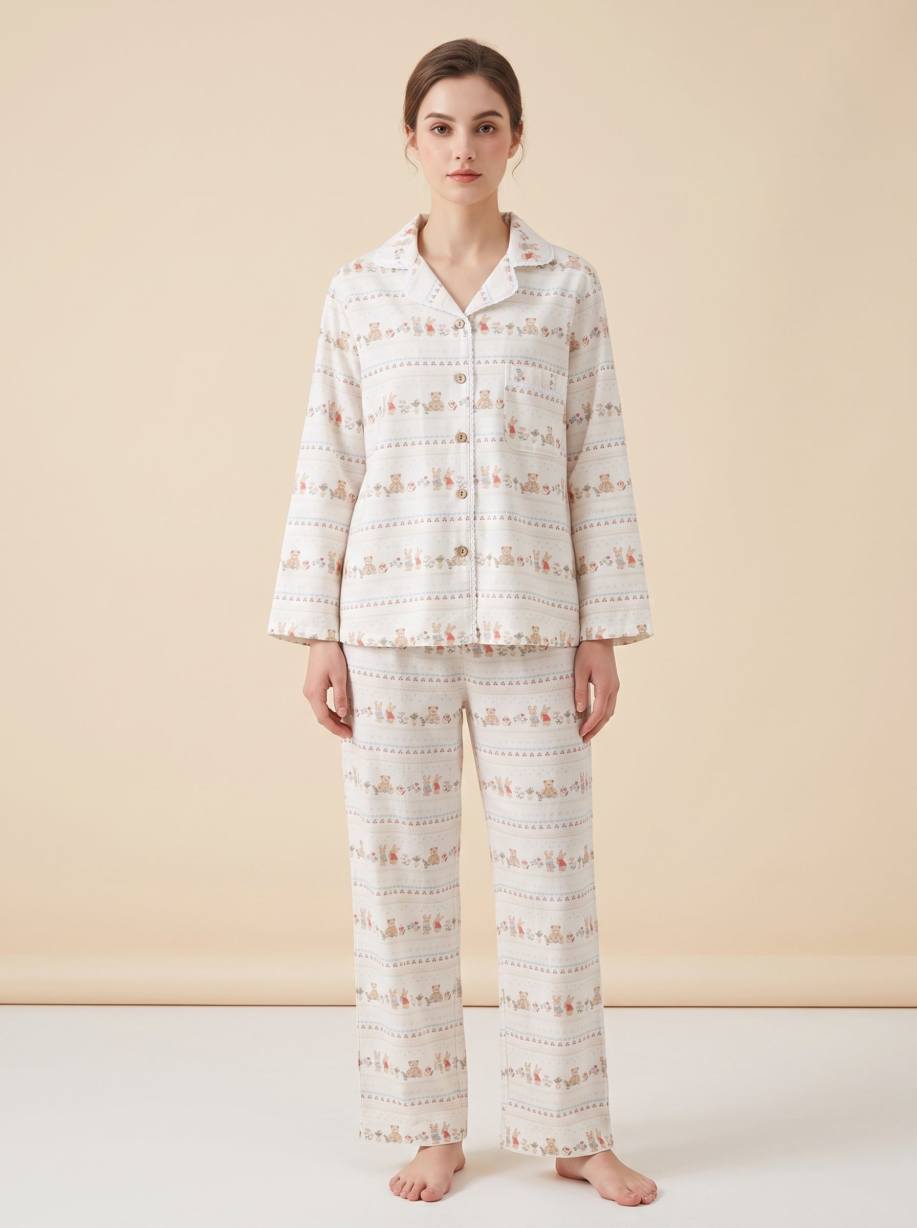 Crinkle Cotton Printed Pajama Set #color_Cherry Bear