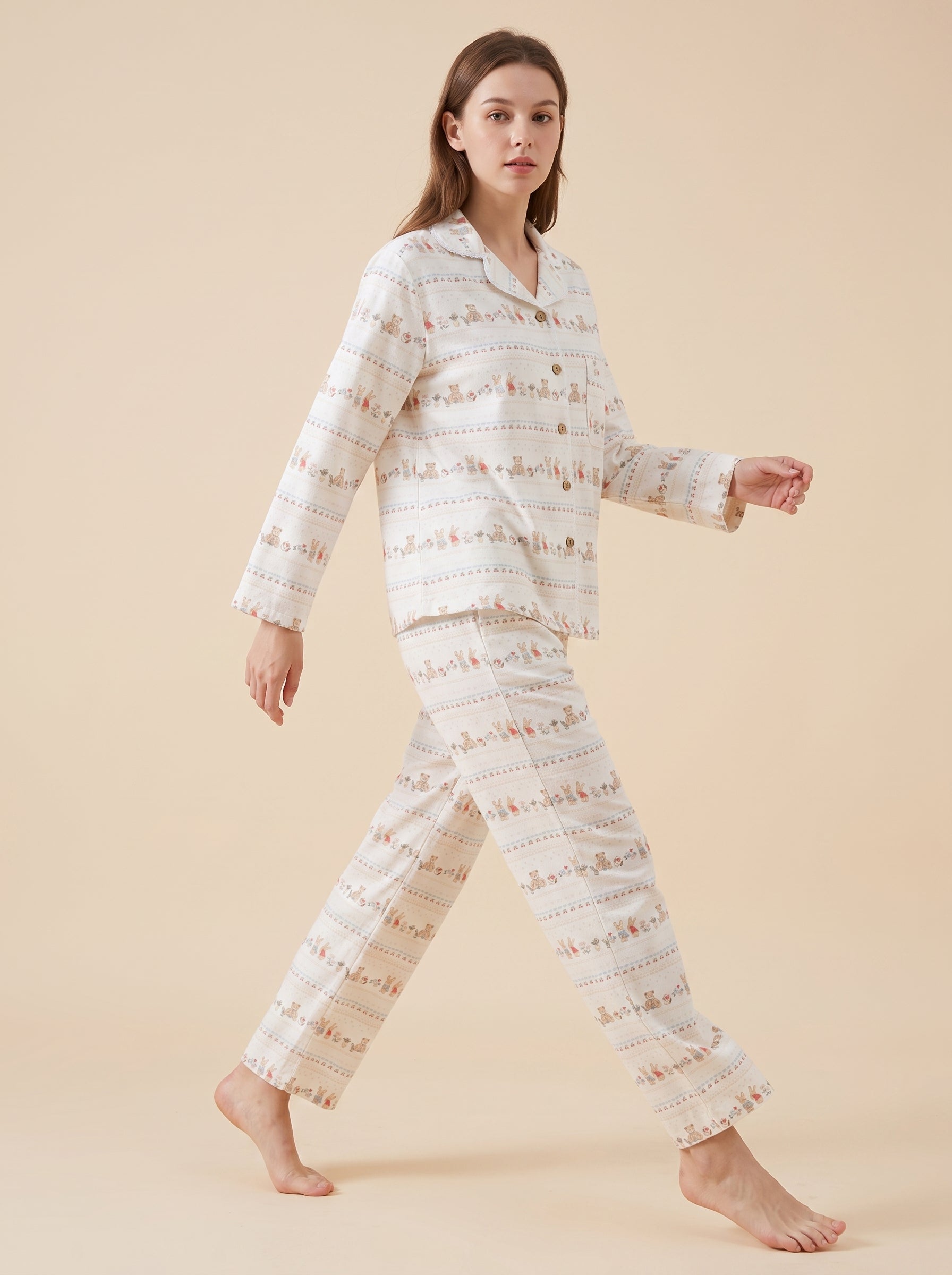 Crinkle Cotton Printed Pajama Set #color_Cherry Bear