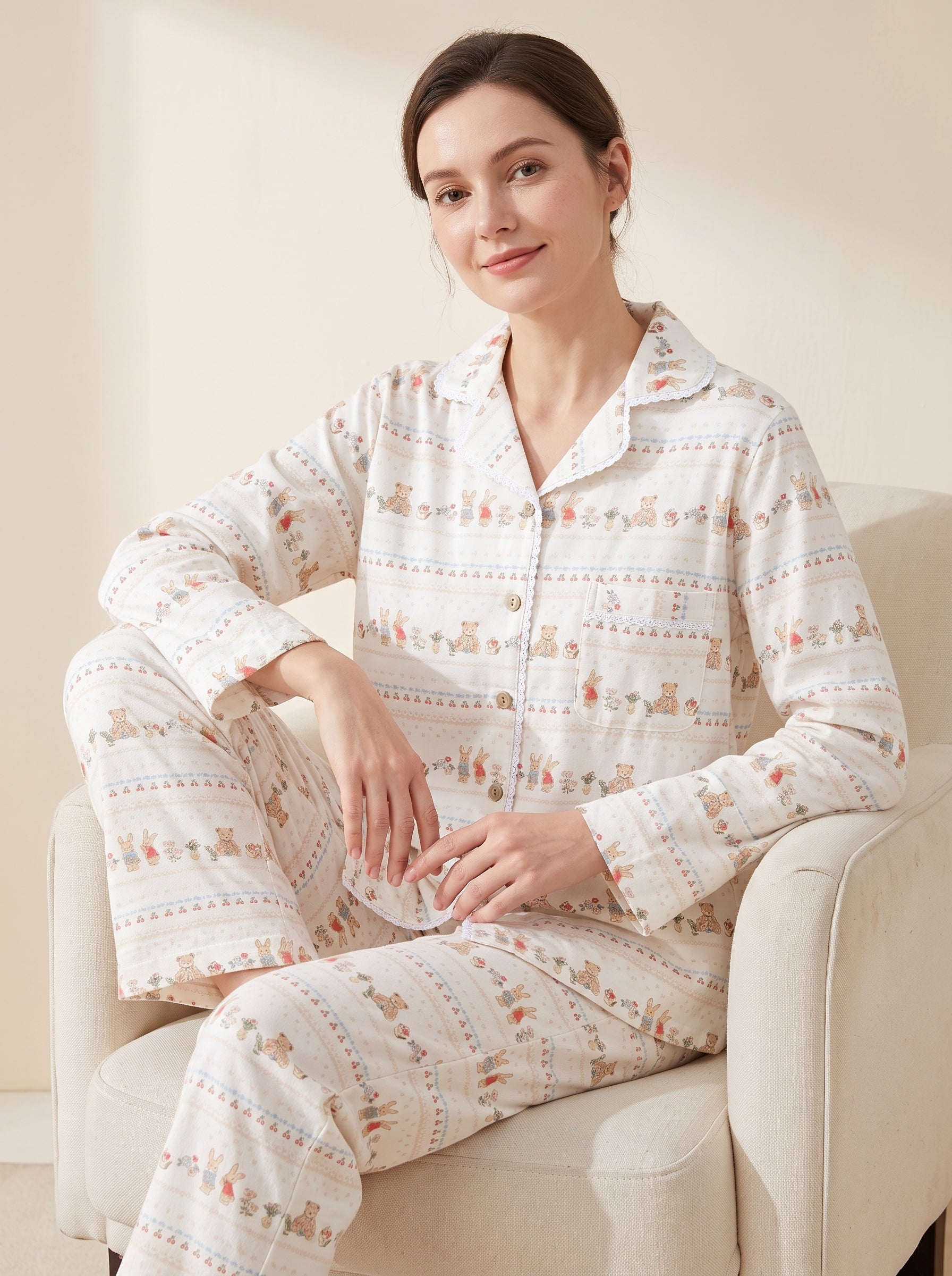 Crinkle Cotton Printed Pajama Set #color_Cherry Bear