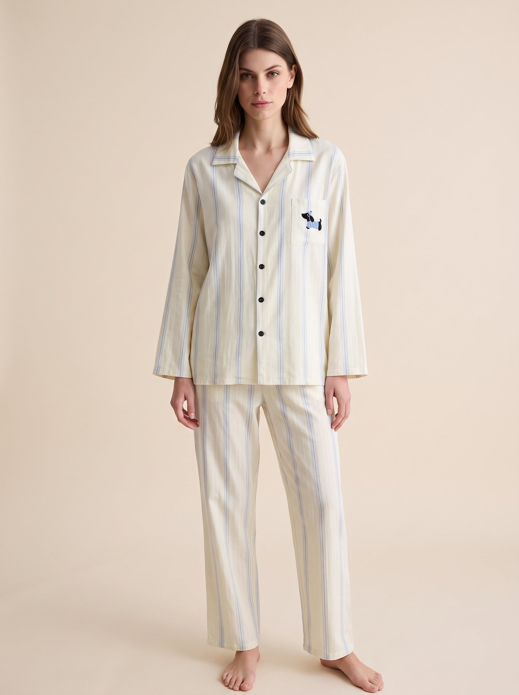 Striped Cotton Pajama Set #color_Blue Stripe