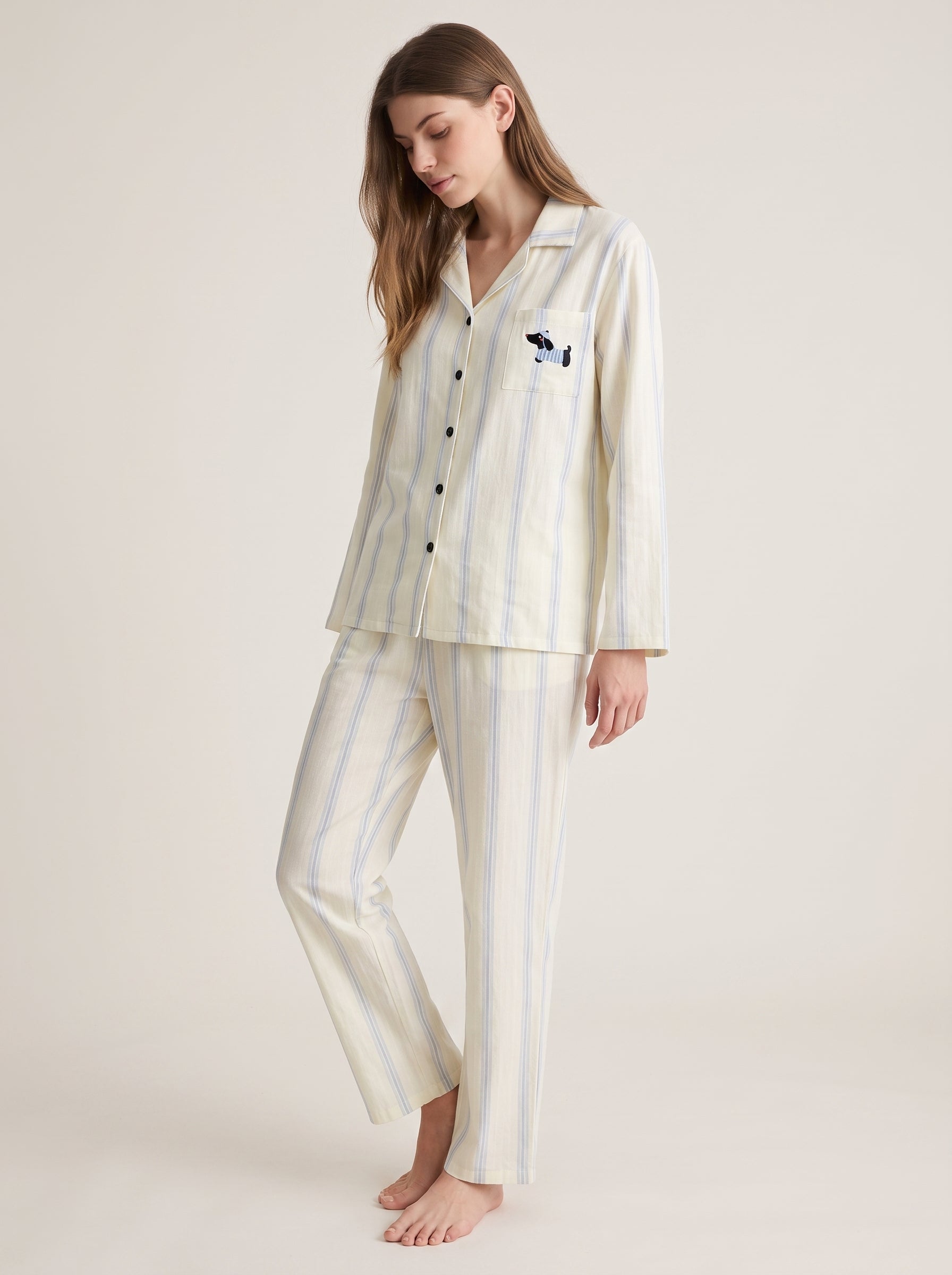 Striped Cotton Pajama Set #color_Blue Stripe