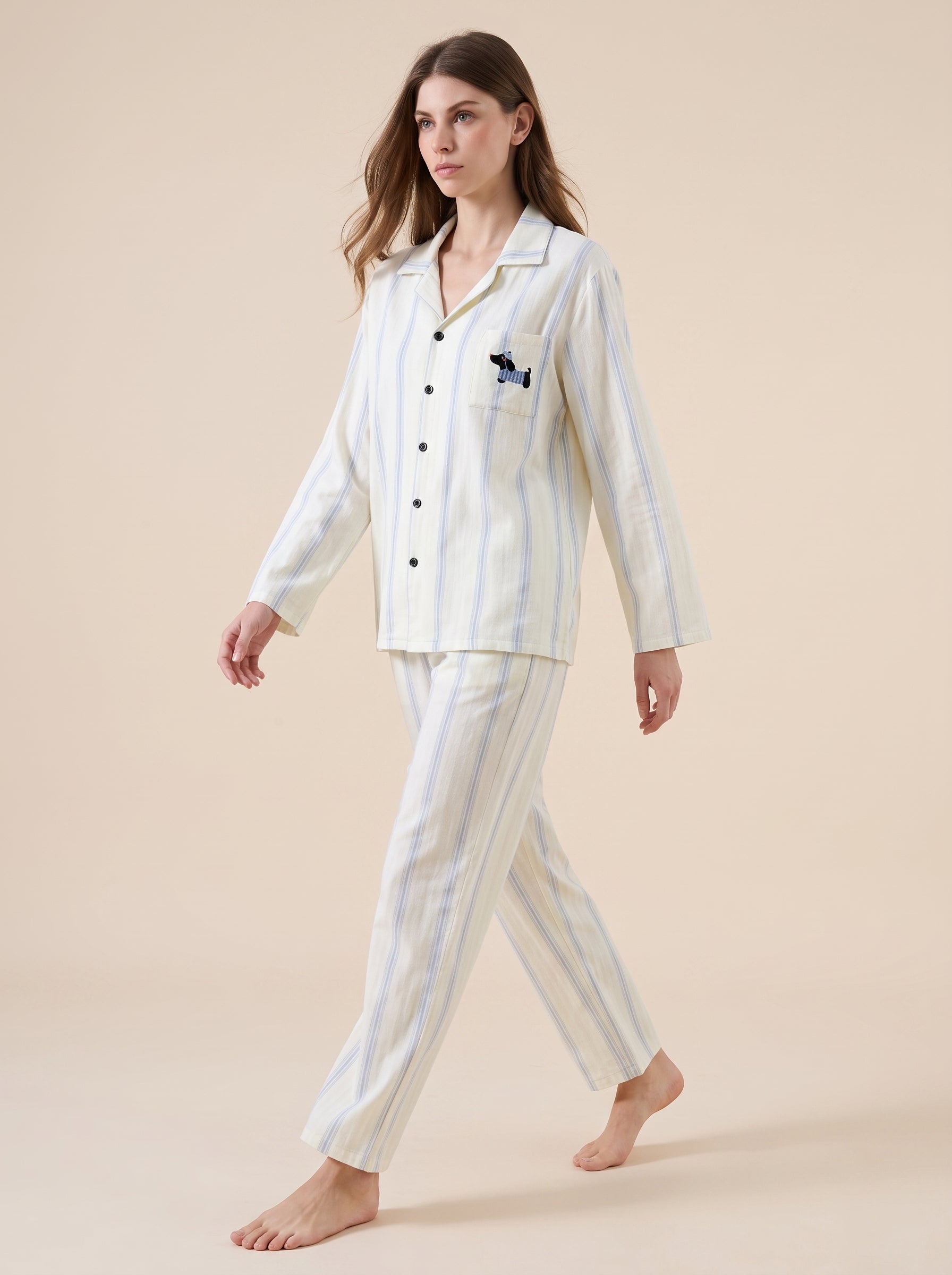 Striped Cotton Pajama Set #color_Blue Stripe