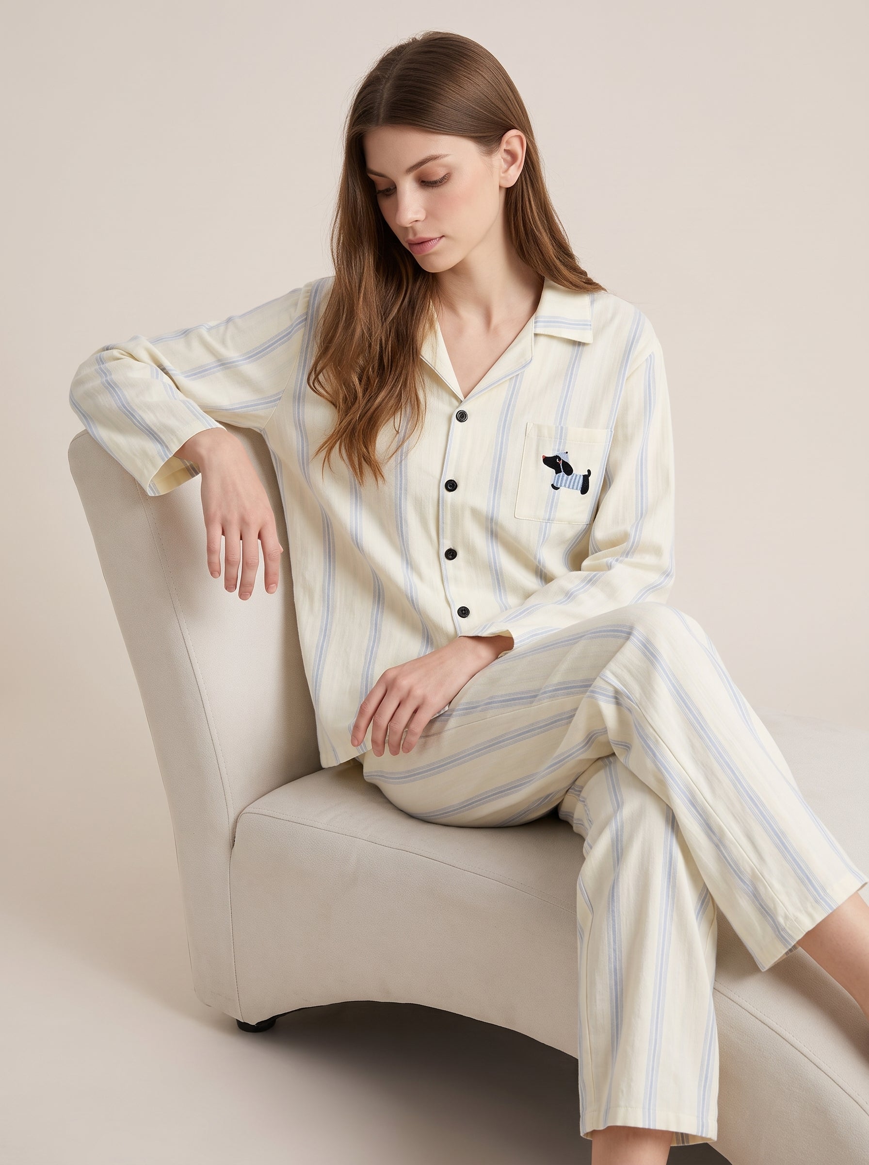 Striped Cotton Pajama Set #color_Blue Stripe
