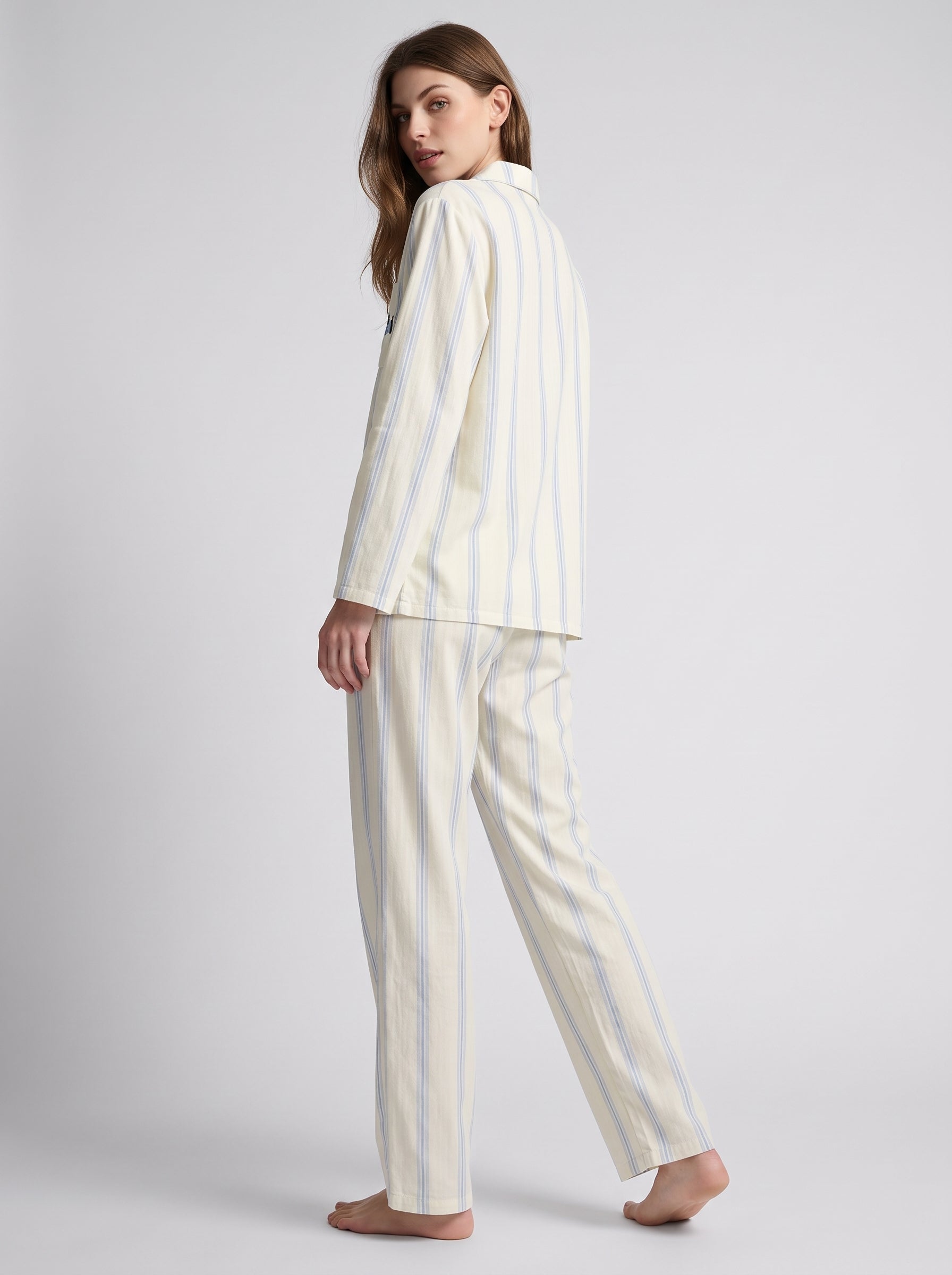 Striped Cotton Pajama Set #color_Blue Stripe
