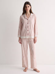 Lace Trim Cotton Floral Pajama Set #color_Pink Garden