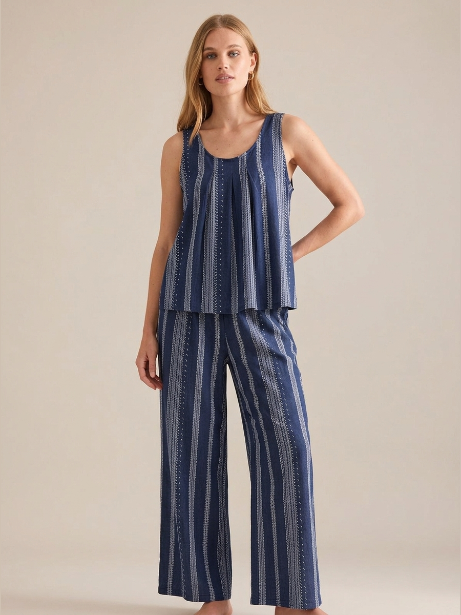 Striped Cotton Tank Pajama Set #color_Folk Stripe