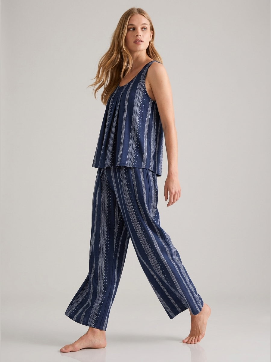 Striped Cotton Tank Pajama Set #color_Folk Stripe