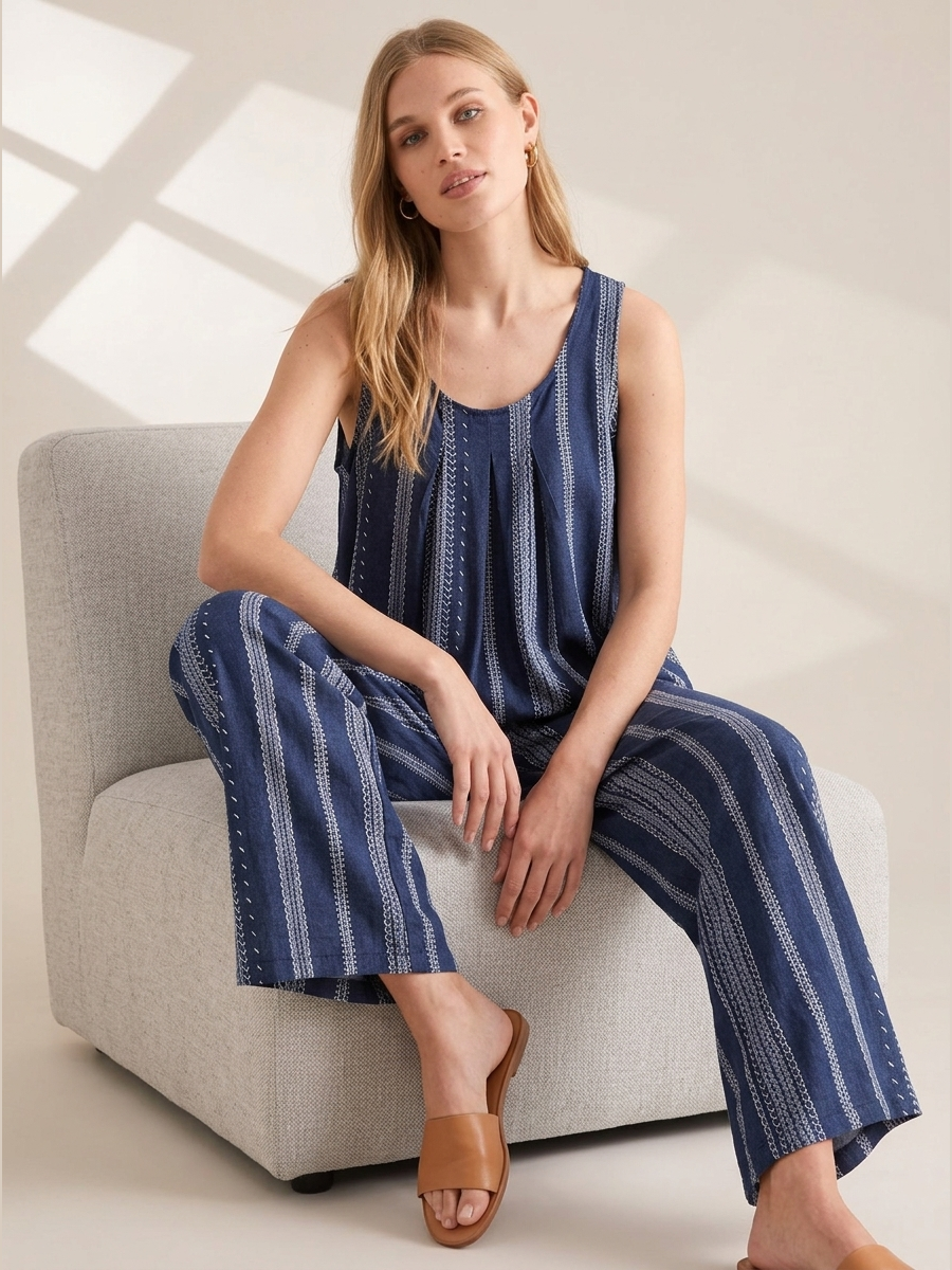 Striped Cotton Tank Pajama Set #color_Folk Stripe