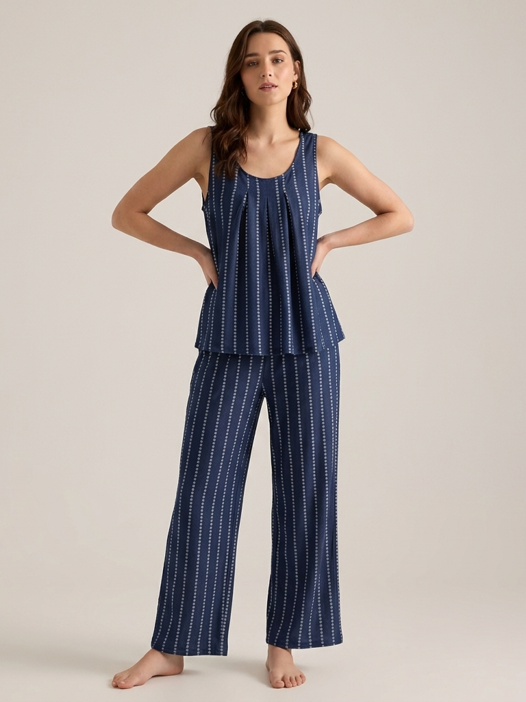 Striped Cotton Tank Pajama Set #color_Starry Stripe