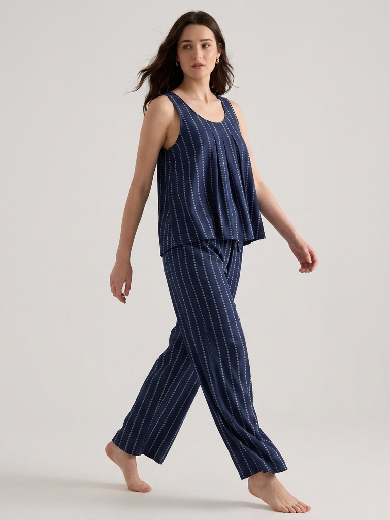 Striped Cotton Tank Pajama Set #color_Starry Stripe