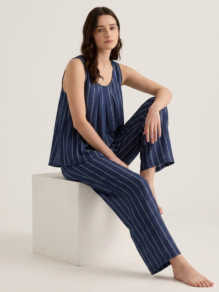 Striped Cotton Tank Pajama Set #color_Starry Stripe