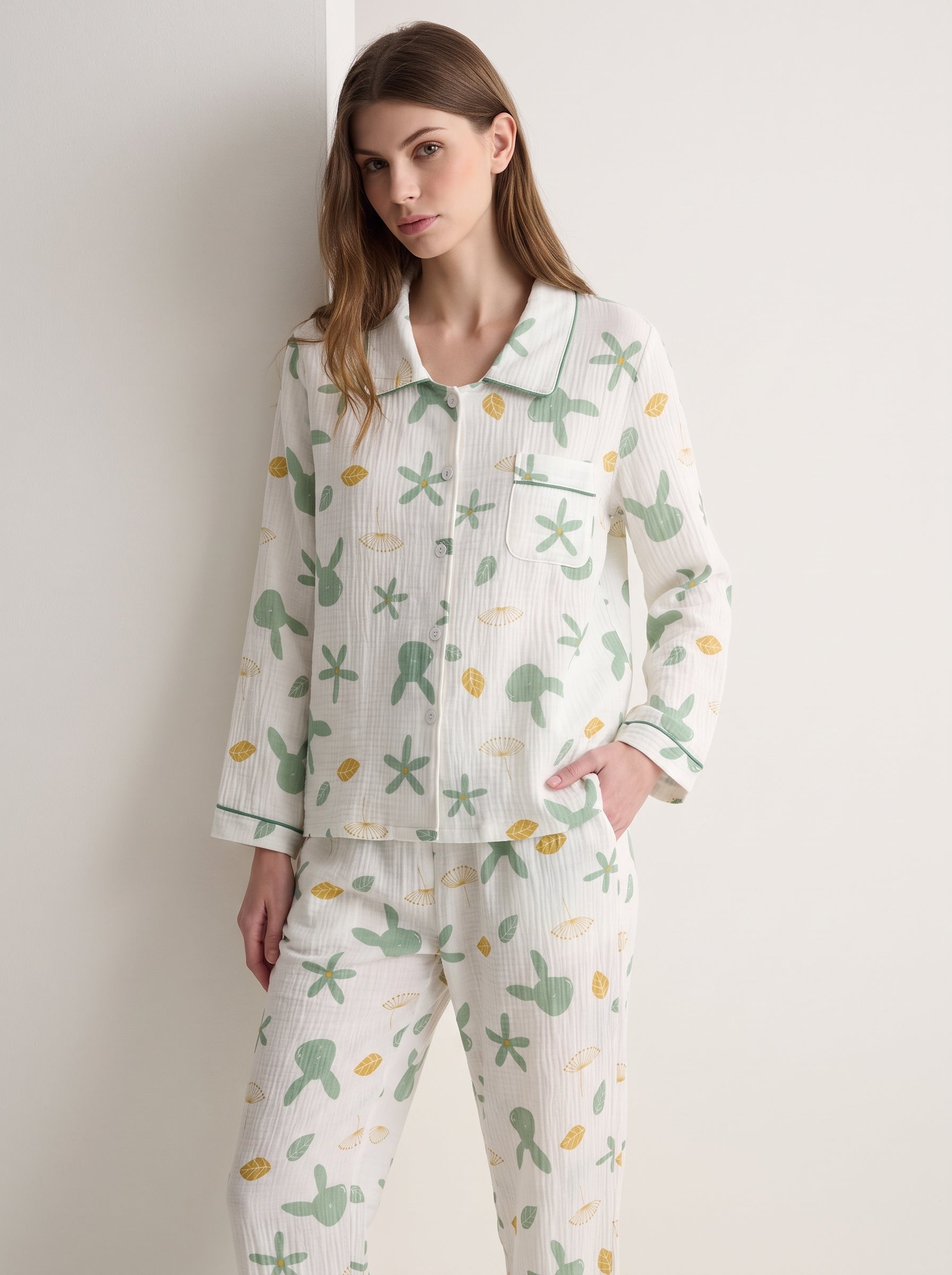 Bunny Print Cotton Gauze Pajama Set #color_Bunny Print