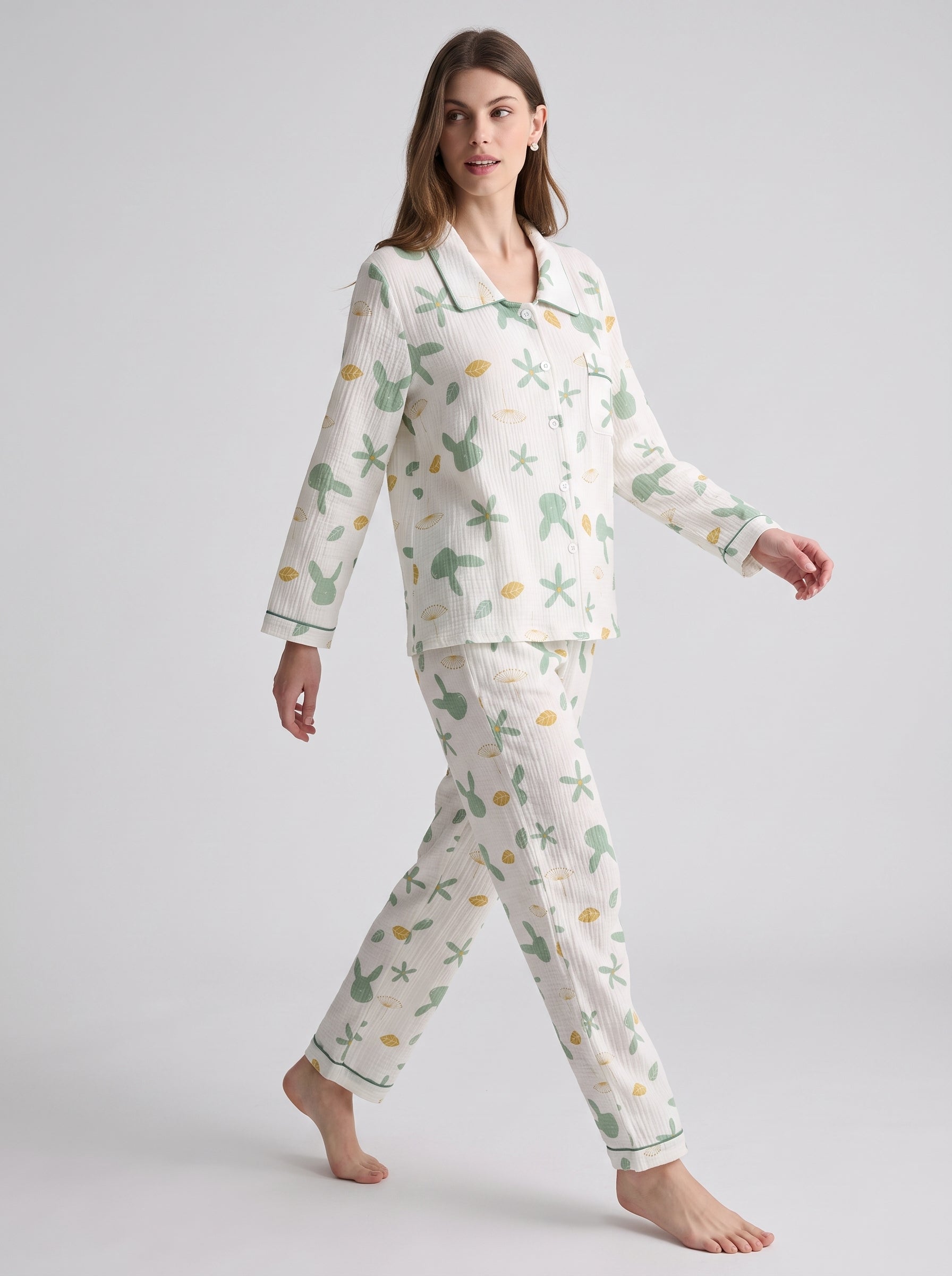 Bunny Print Cotton Gauze Pajama Set #color_Bunny Print