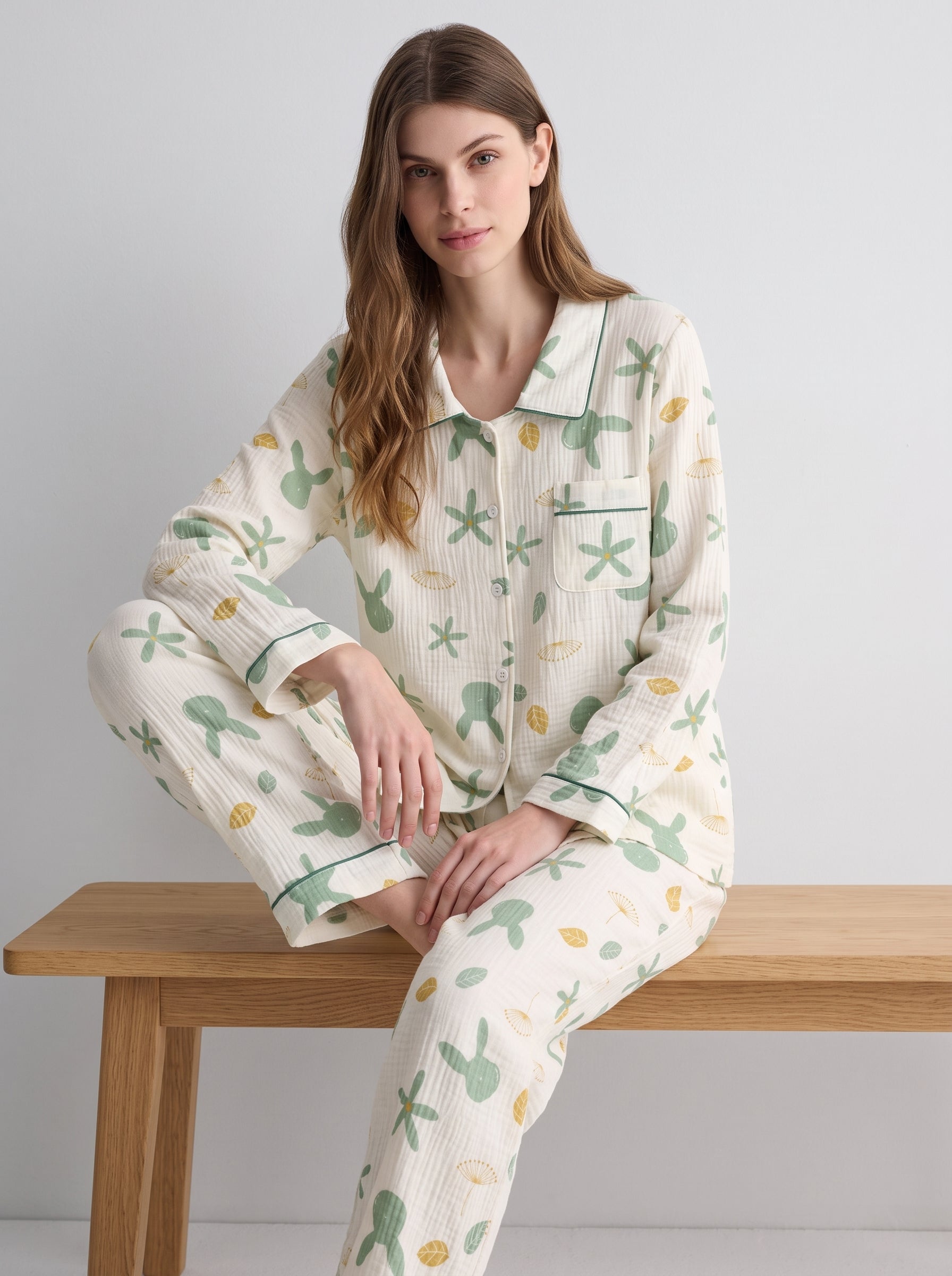 Bunny Print Cotton Gauze Pajama Set #color_Bunny Print