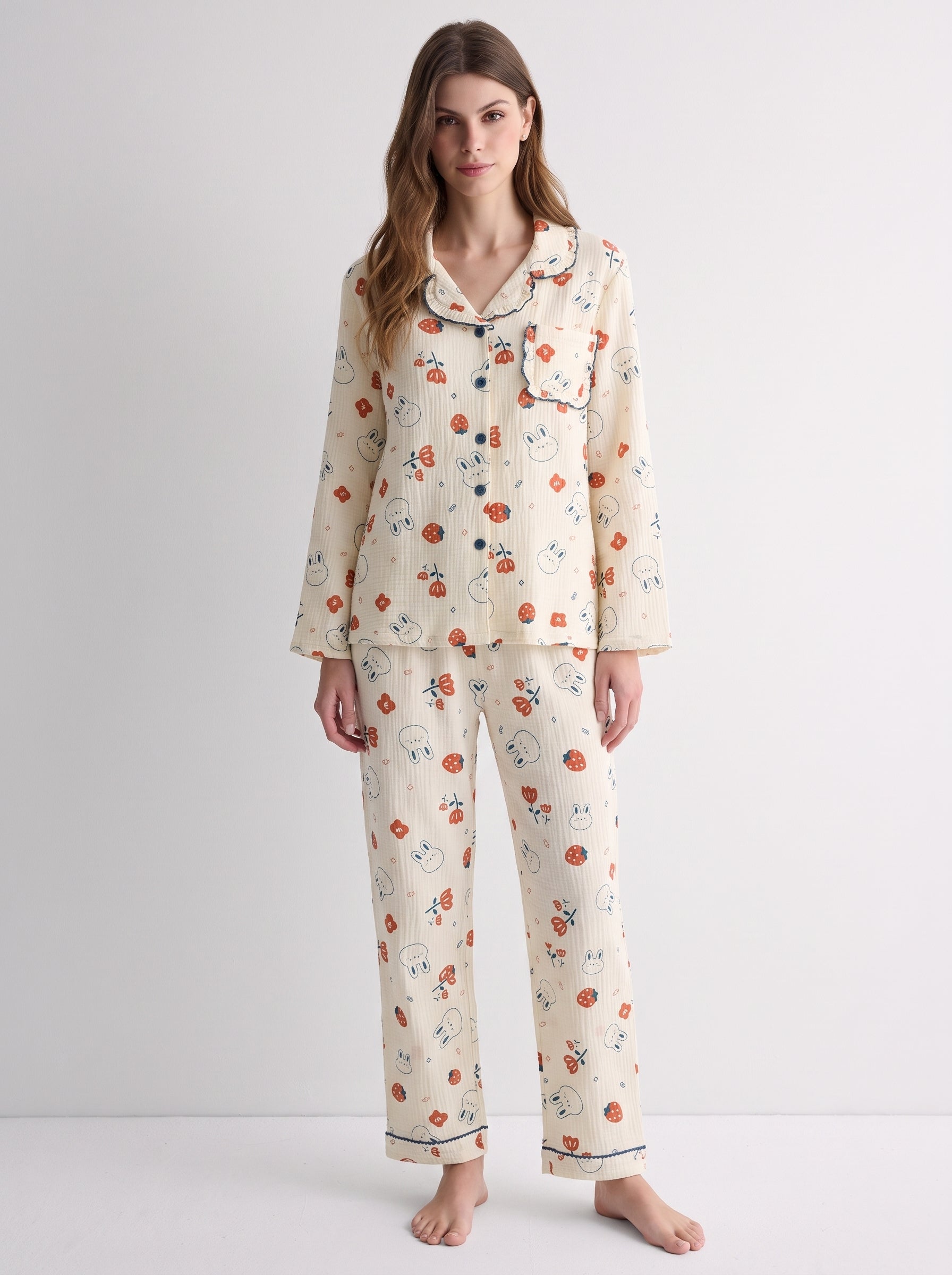 Strawberry Bunny Cotton Pajama Set #color_Strawberry Bunny