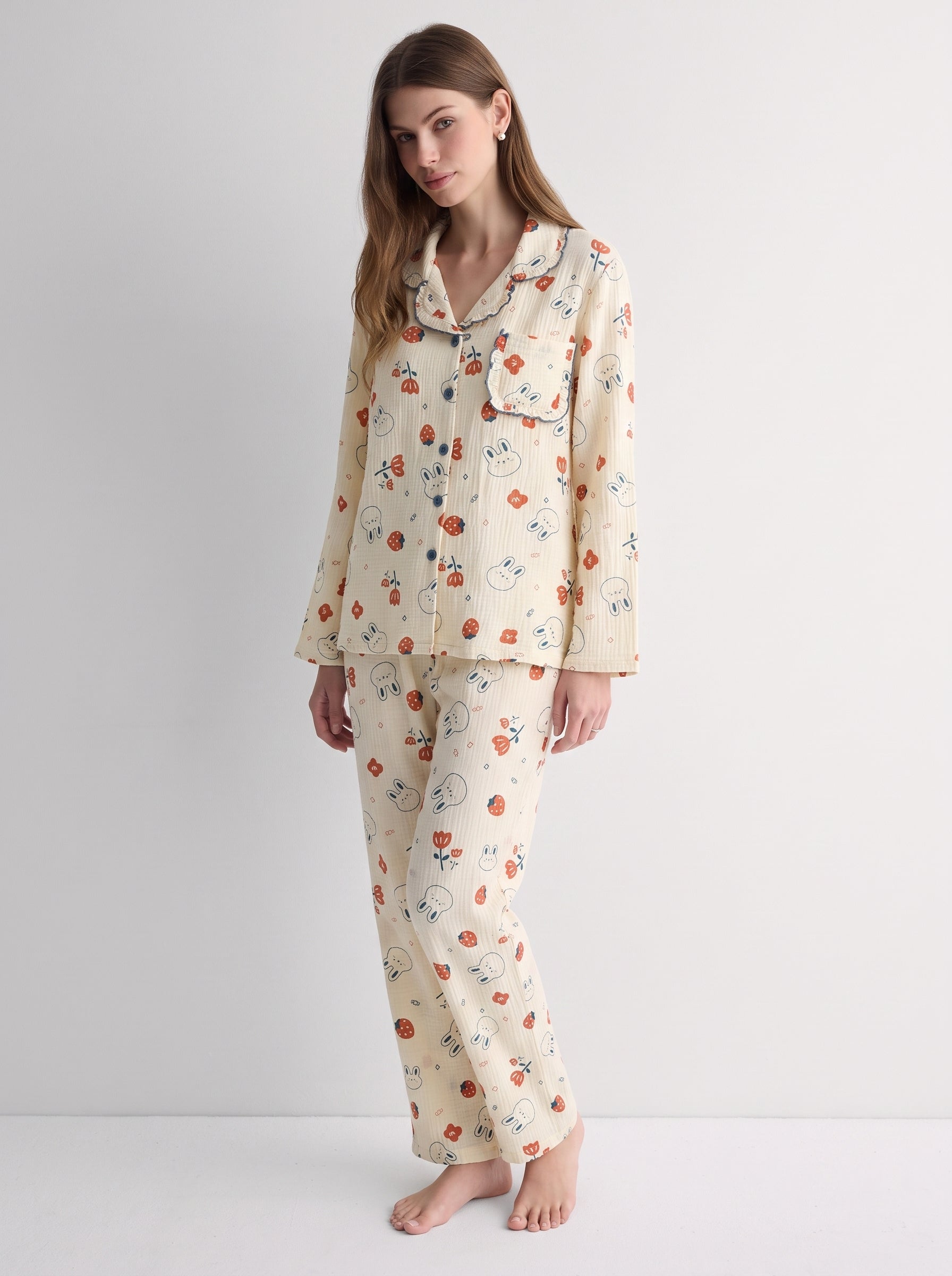 Strawberry Bunny Cotton Pajama Set #color_Strawberry Bunny