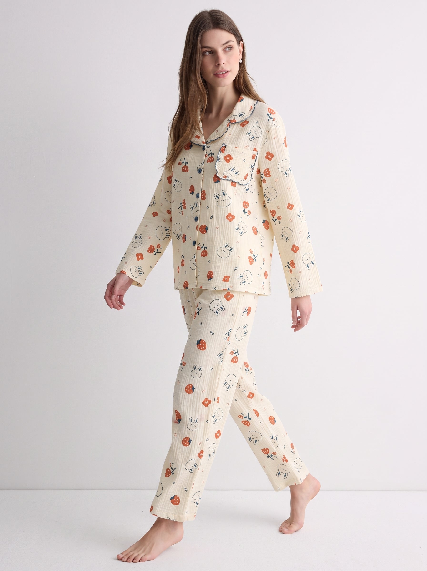 Strawberry Bunny Cotton Pajama Set #color_Strawberry Bunny